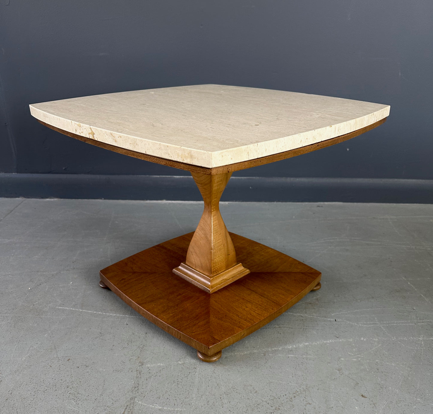 SOLD – Mid Century Drexel Travertine and Walnut Side Tables