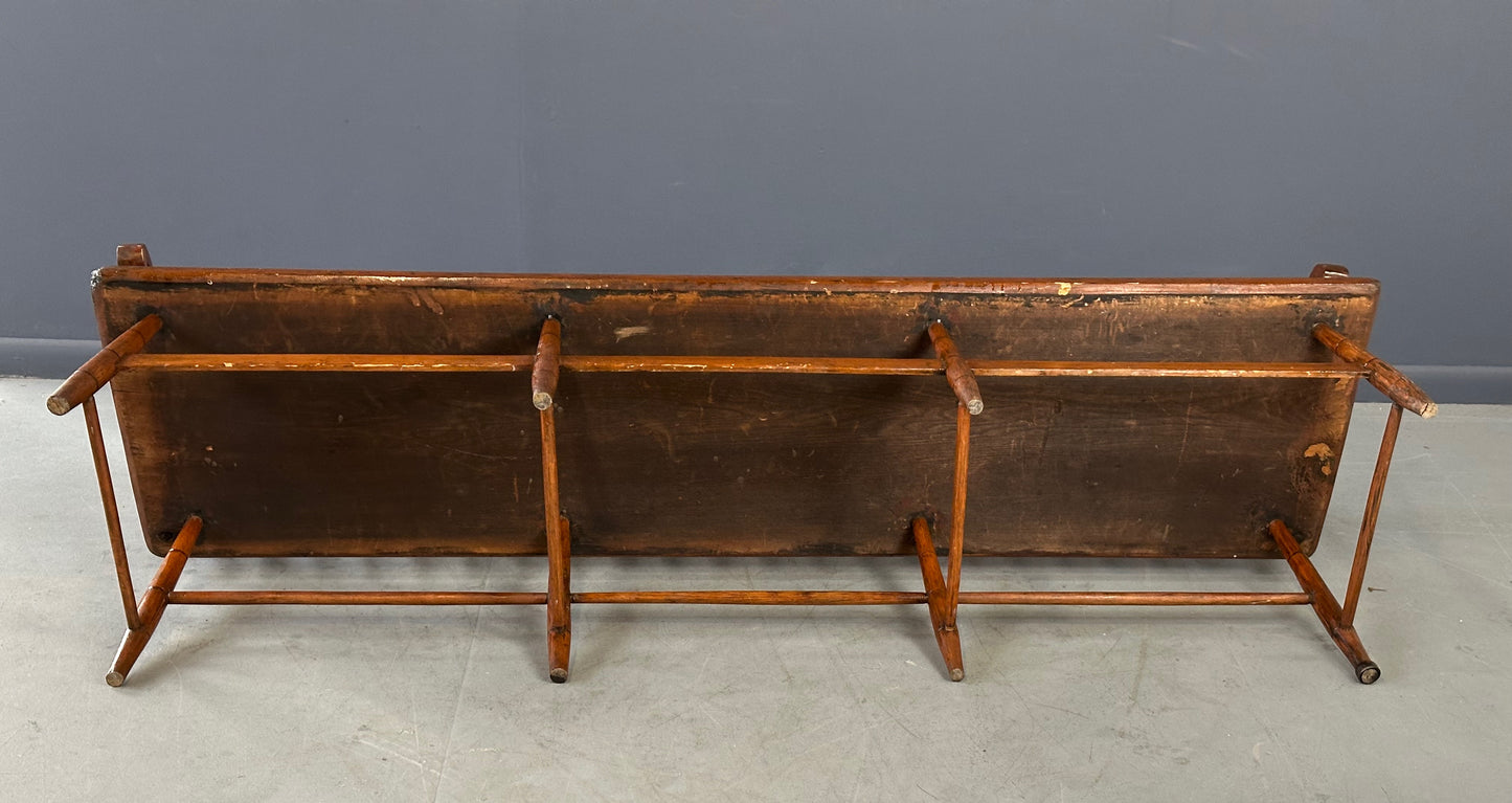 SOLD – Antique Pine Rustic Spindle Back Long Deacon's Bench