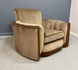 Art Deco Pair of Luxurious Tank Lounge Chairs In Mocha Velvet