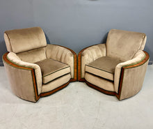 Load image into Gallery viewer, Art Deco Pair of Luxurious Tank Lounge Chairs In Mocha Velvet