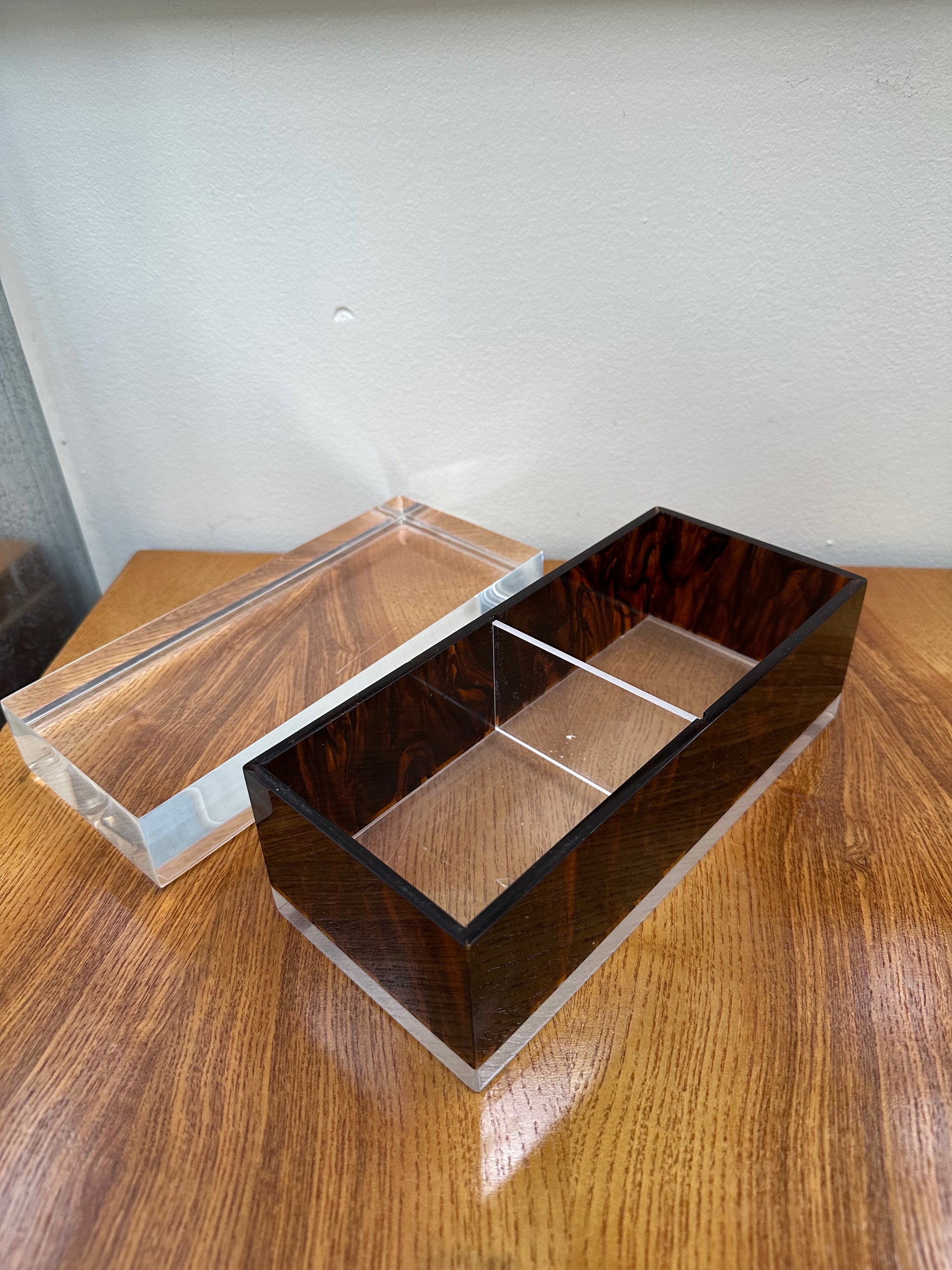 Mid Century Philippe Cheverny Lucite and Faux Tortoise Shell Trinket Box