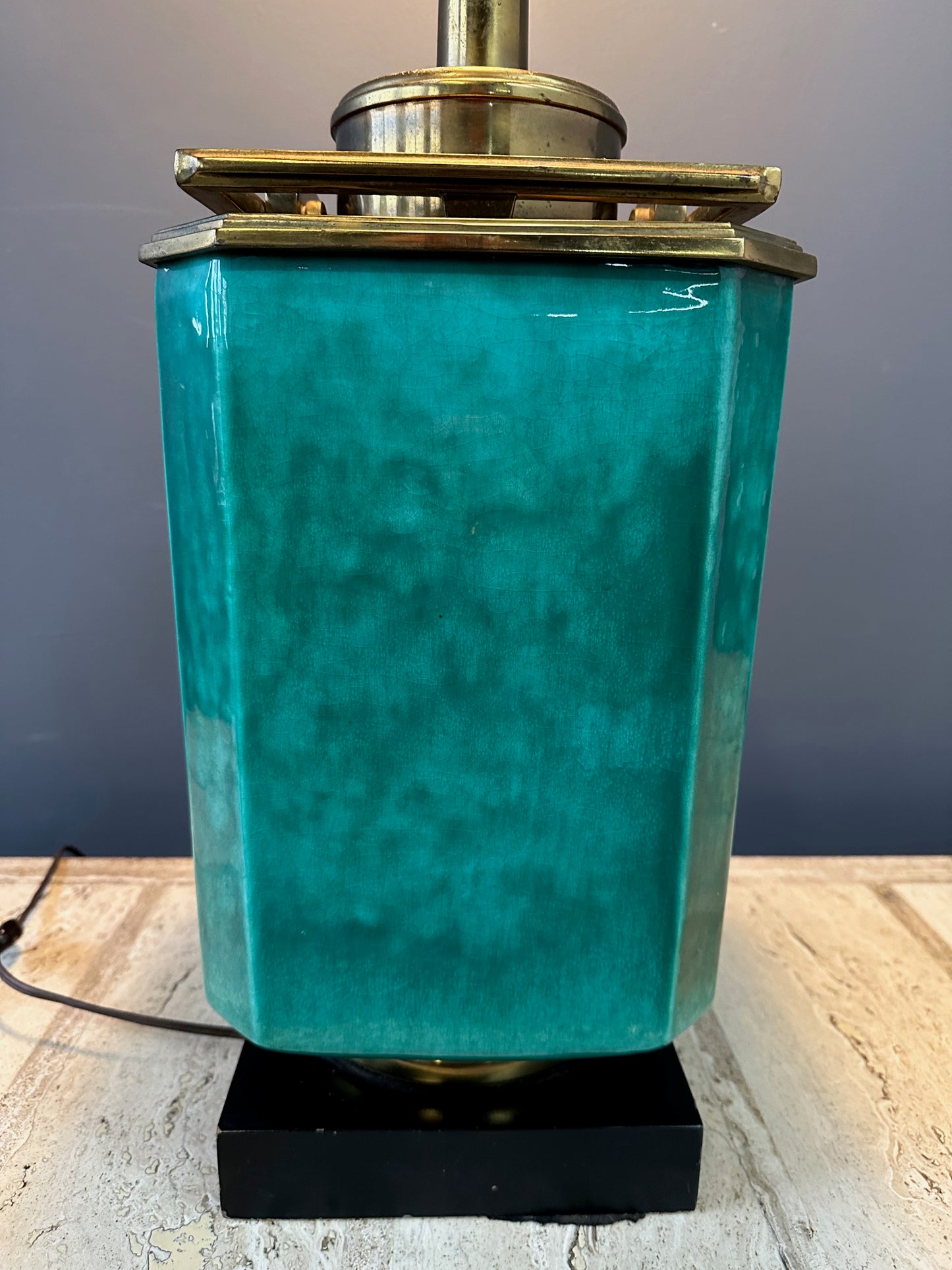 SOLD – Impressive Ceramic and Brass Table Lamp by Edwin Cole for Stiffel