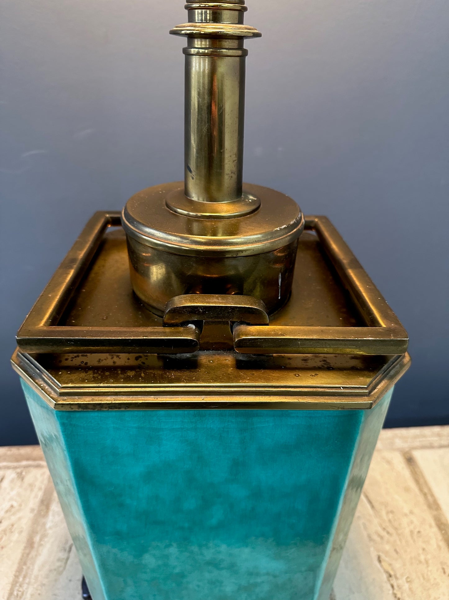 SOLD – Impressive Ceramic and Brass Table Lamp by Edwin Cole for Stiffel