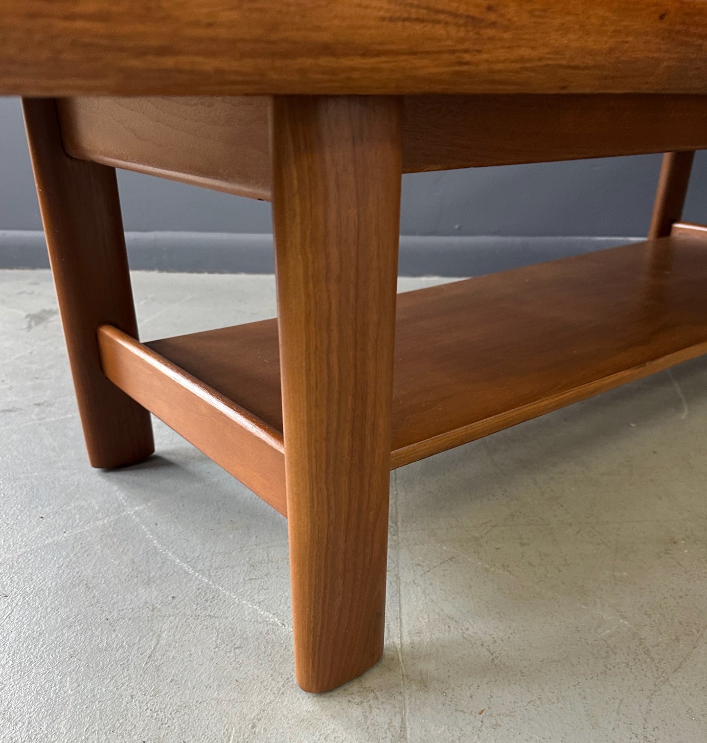 Mid Century Widdicomb Coffee Table by Dale Ford – Travertine Top with Walnut Frame and Lower Shelf