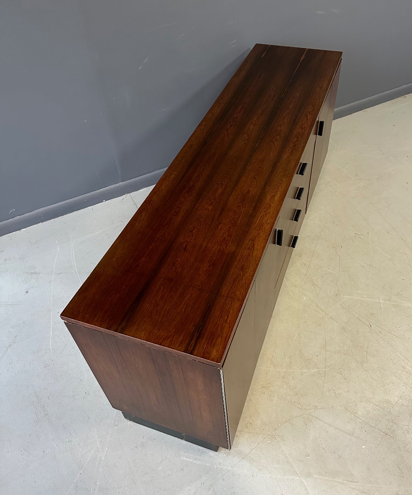 Mid Century Modern Founders Rosewood Credenza with Storage Drawers and Shelves – Vintage Sideboard for Office or Living Room