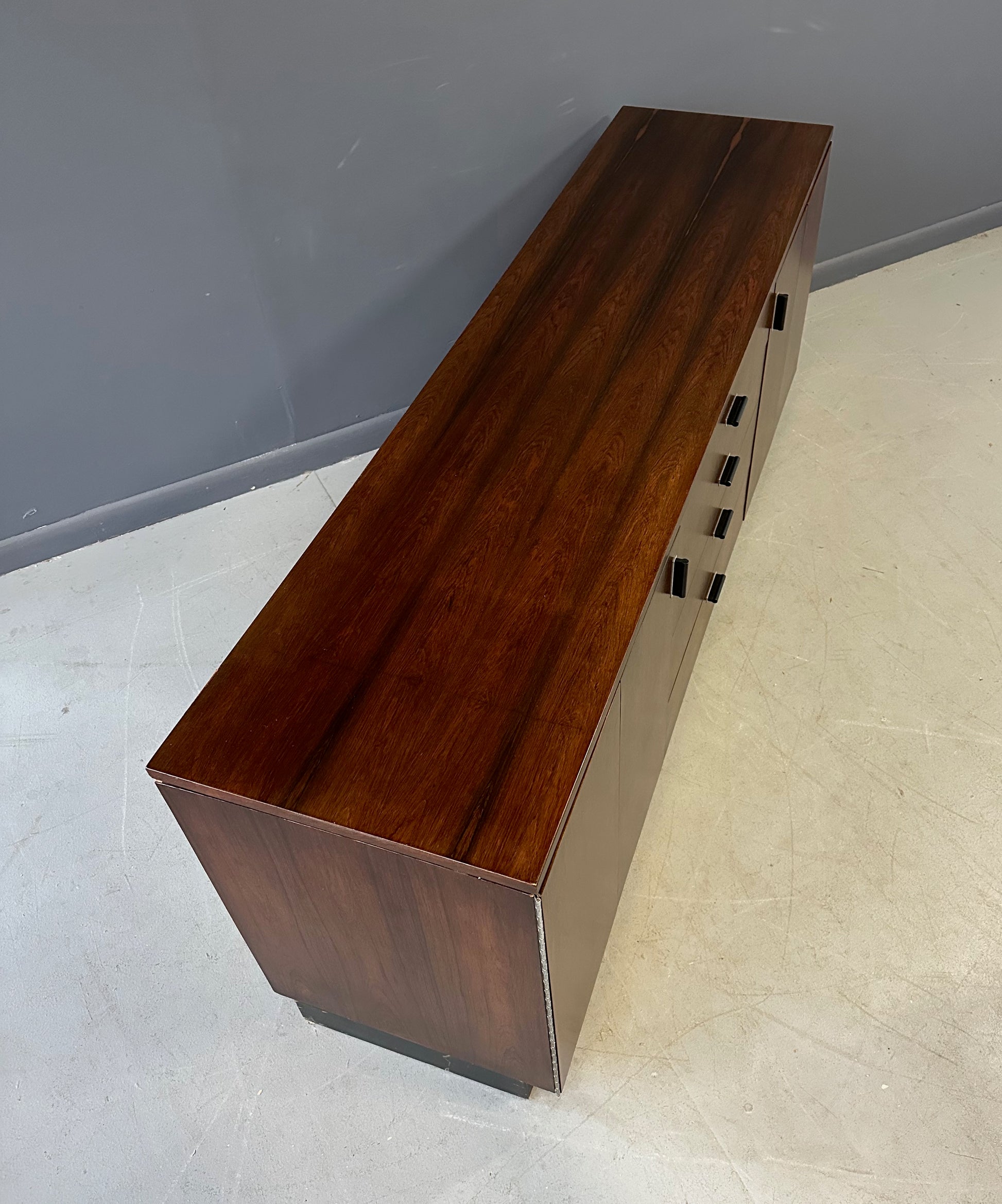 Mid Century Modern Founders Rosewood Credenza with Storage Drawers and Shelves – Vintage Sideboard for Office or Living Room