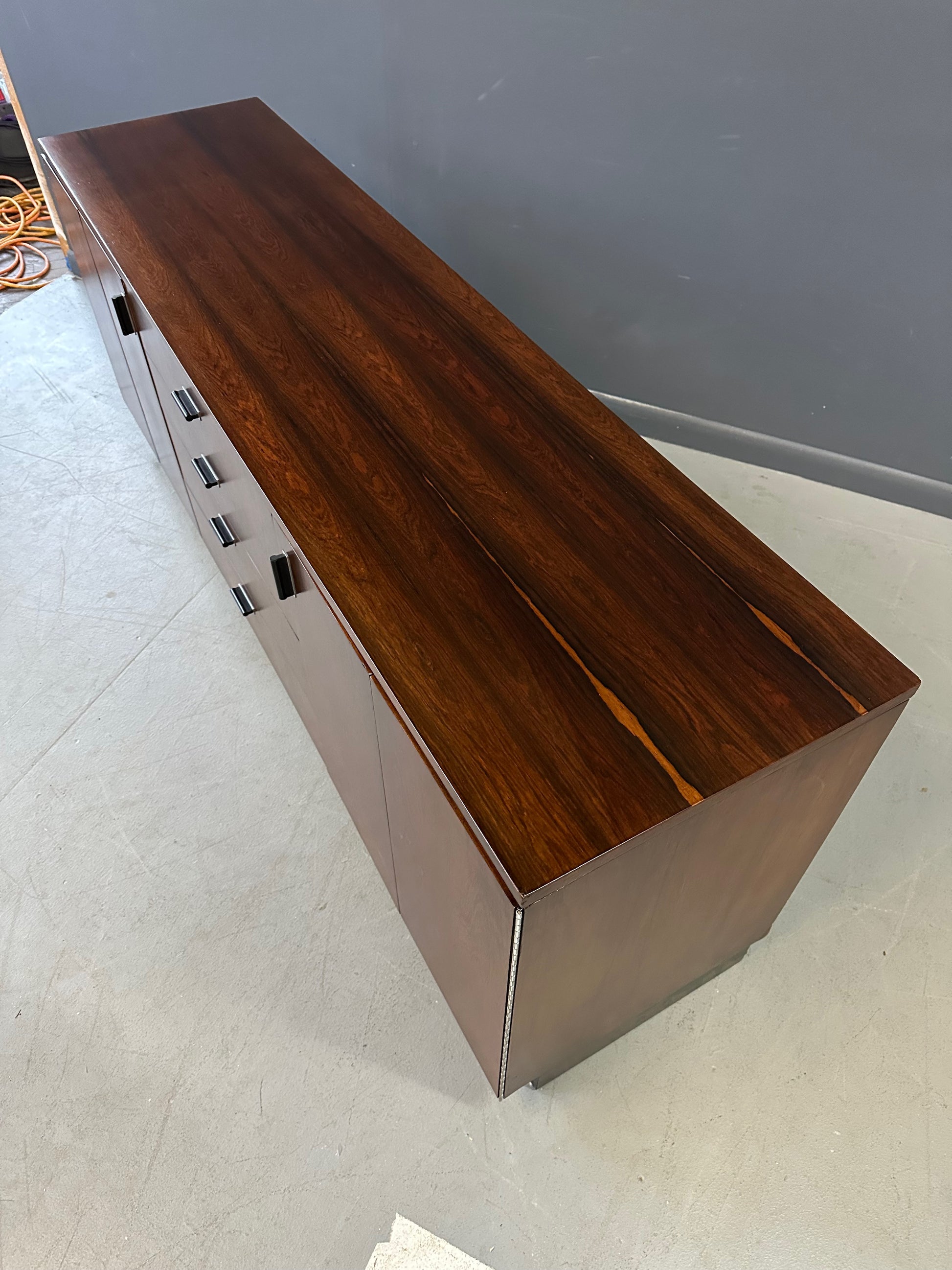 Mid Century Modern Founders Rosewood Credenza with Storage Drawers and Shelves – Vintage Sideboard for Office or Living Room