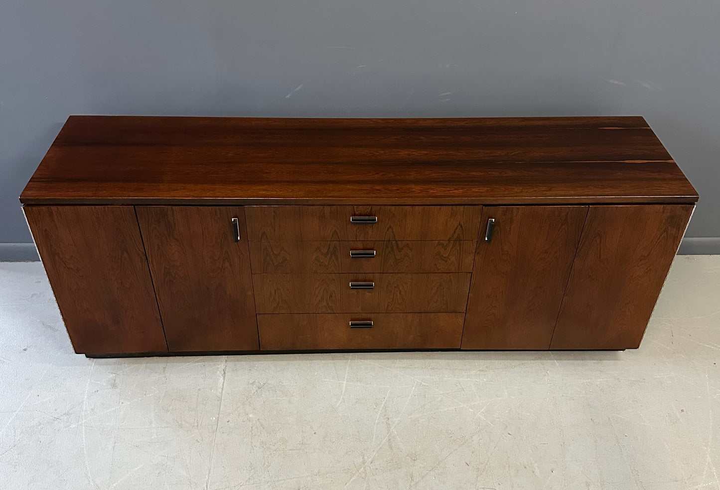 Mid Century Modern Founders Rosewood Credenza with Storage Drawers and Shelves – Vintage Sideboard for Office or Living Room