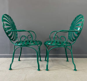Set of Six 1940s Iron & Steel Garden Patio Bistro Cafe Chairs by Francois Carré