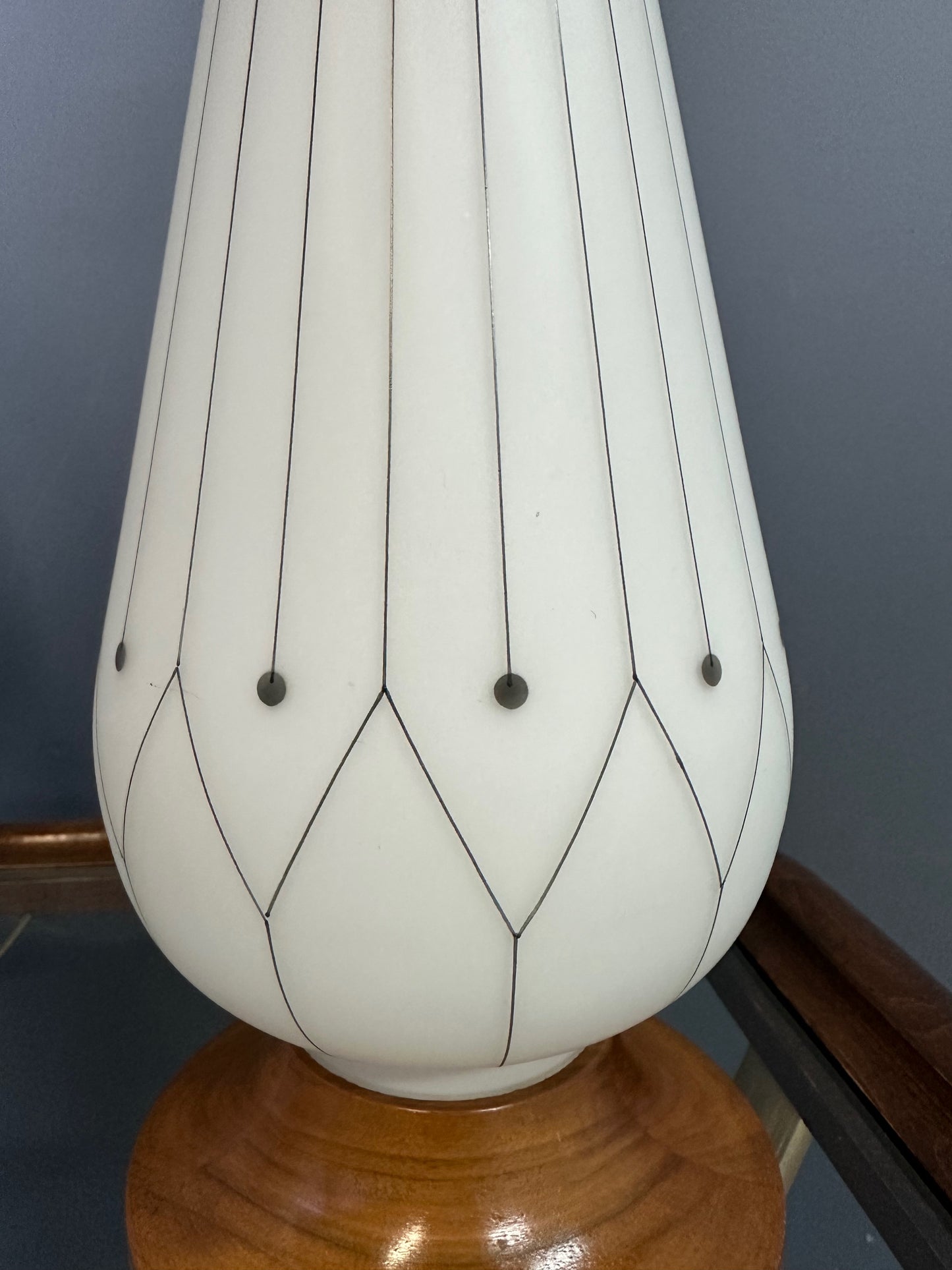 SOLD – Mid-Century Danish Modern Glass & Walnut Table Lamps with a Geometric Design - Set of 2