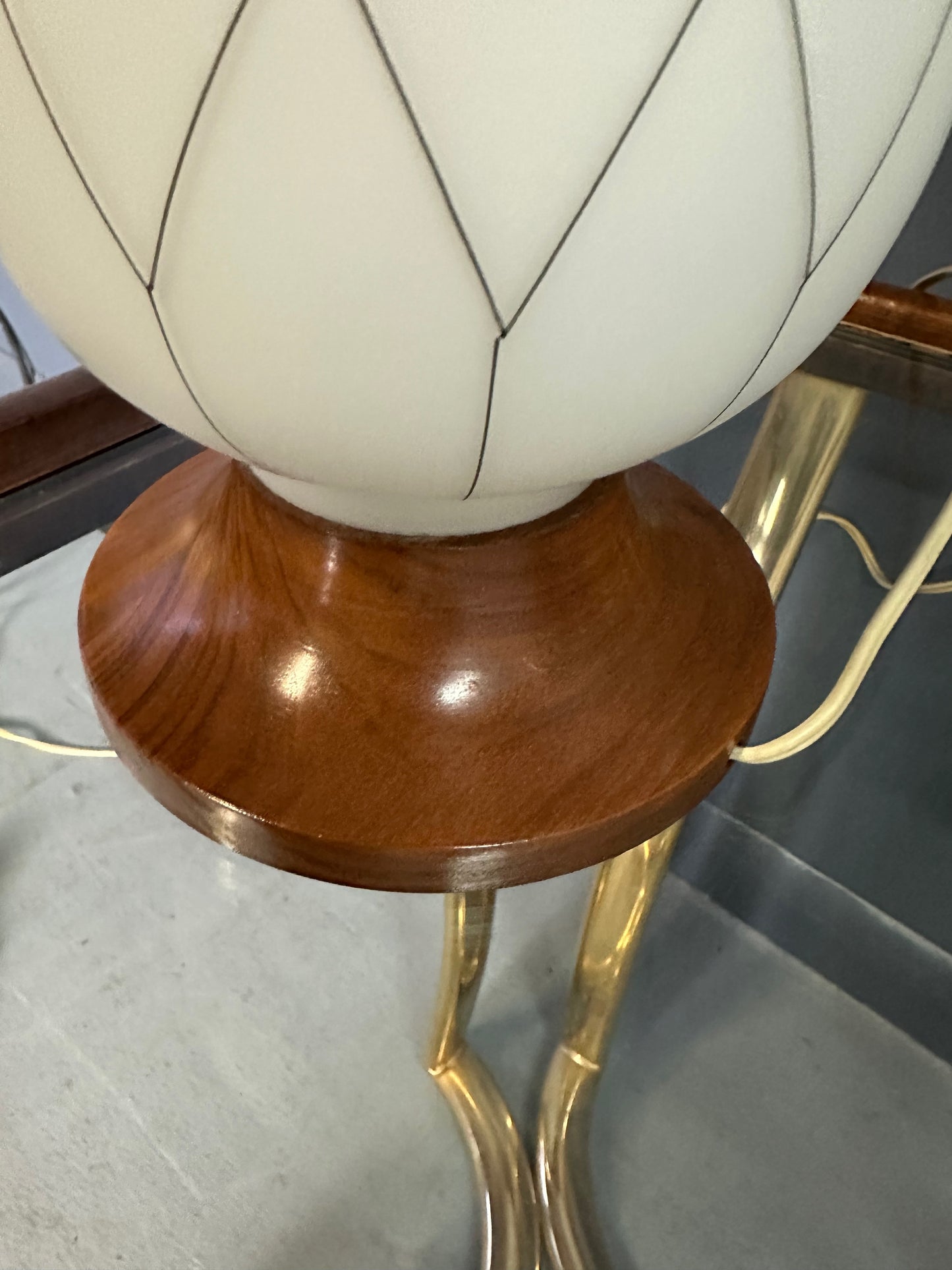 SOLD – Mid-Century Danish Modern Glass & Walnut Table Lamps with a Geometric Design - Set of 2