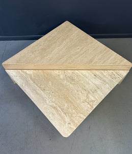 Italian Post Modern Travertine Marble 2 Piece Cocktail Table