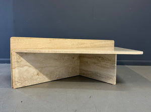 Italian Post Modern Travertine Marble 2 Piece Cocktail Table