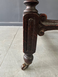 Impressive English 18th Century Oak Carved Armchair With Tooled Leather