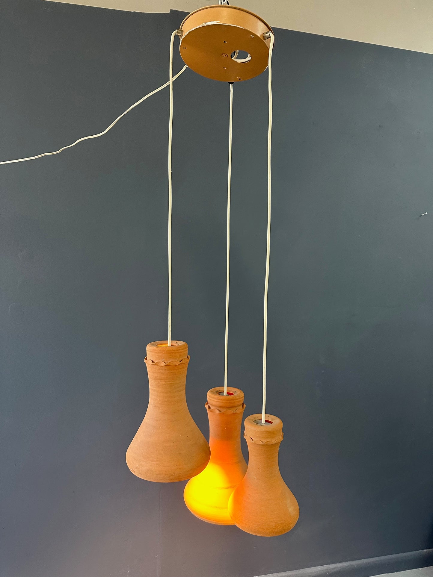 SOLD – Elie Eppstein 3 Tiered Terracotta Chandelier Israel, 1970s