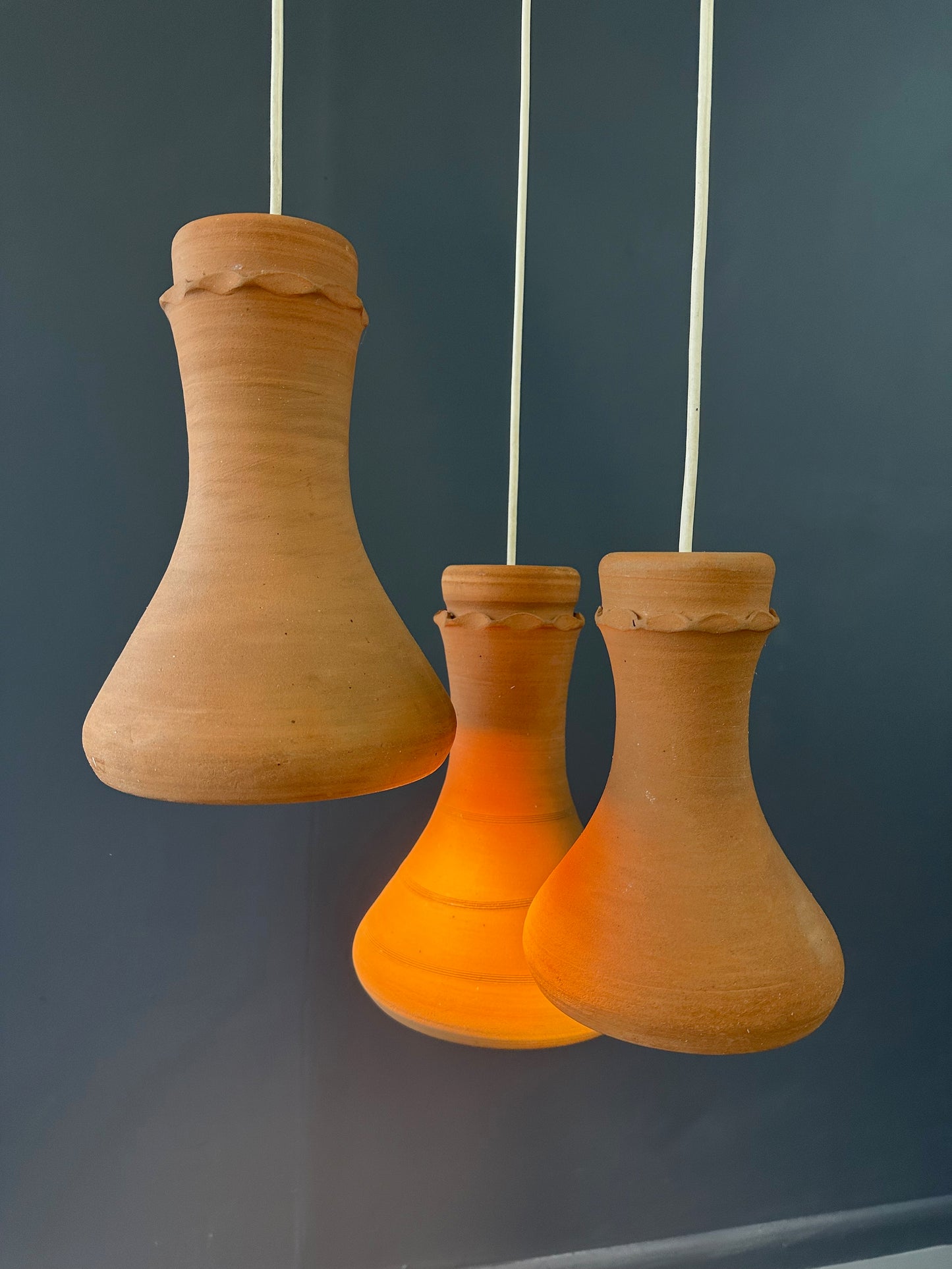 SOLD – Elie Eppstein 3 Tiered Terracotta Chandelier Israel, 1970s