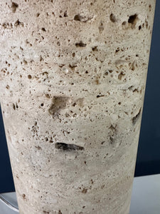 Italian 1960s Travertine and Brass Cylindrical Table Lamp