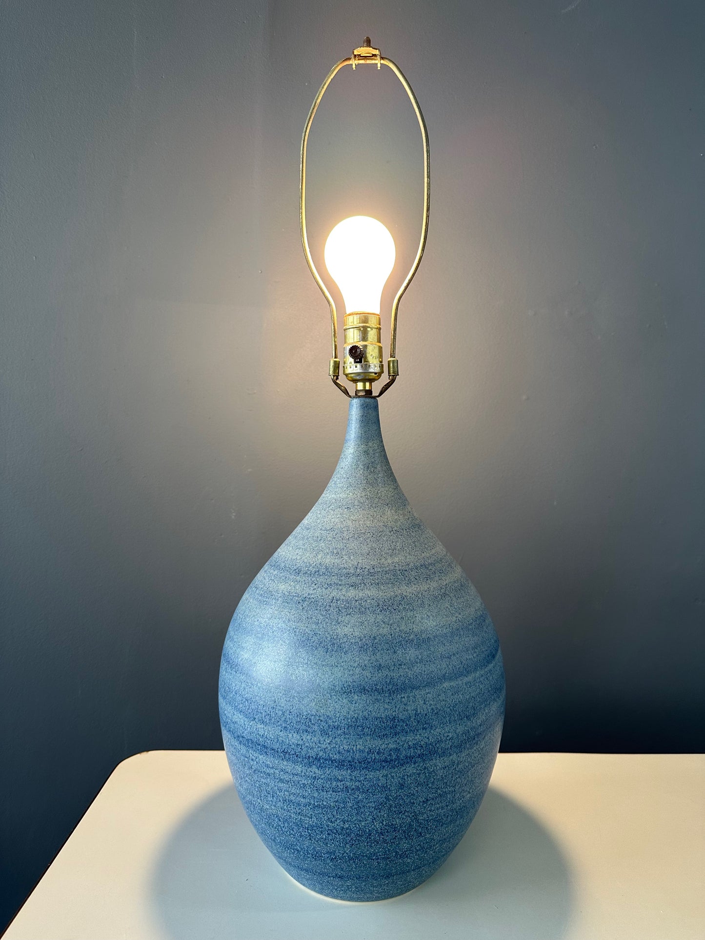 Mid-Century Design Technics Teardrop Ceramic Table Lamp – Elegant Blue and Gray Glaze, Iconic Vintage Pottery Lighting, Timeless Modernist Design