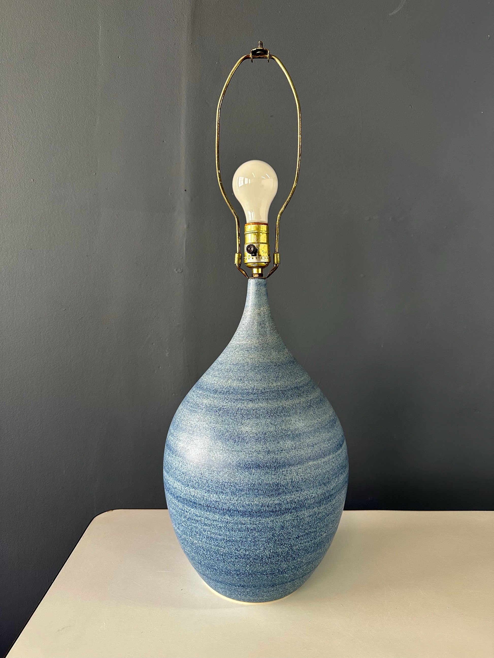 Mid-Century Design Technics Teardrop Ceramic Table Lamp – Elegant Blue and Gray Glaze, Iconic Vintage Pottery Lighting, Timeless Modernist Design