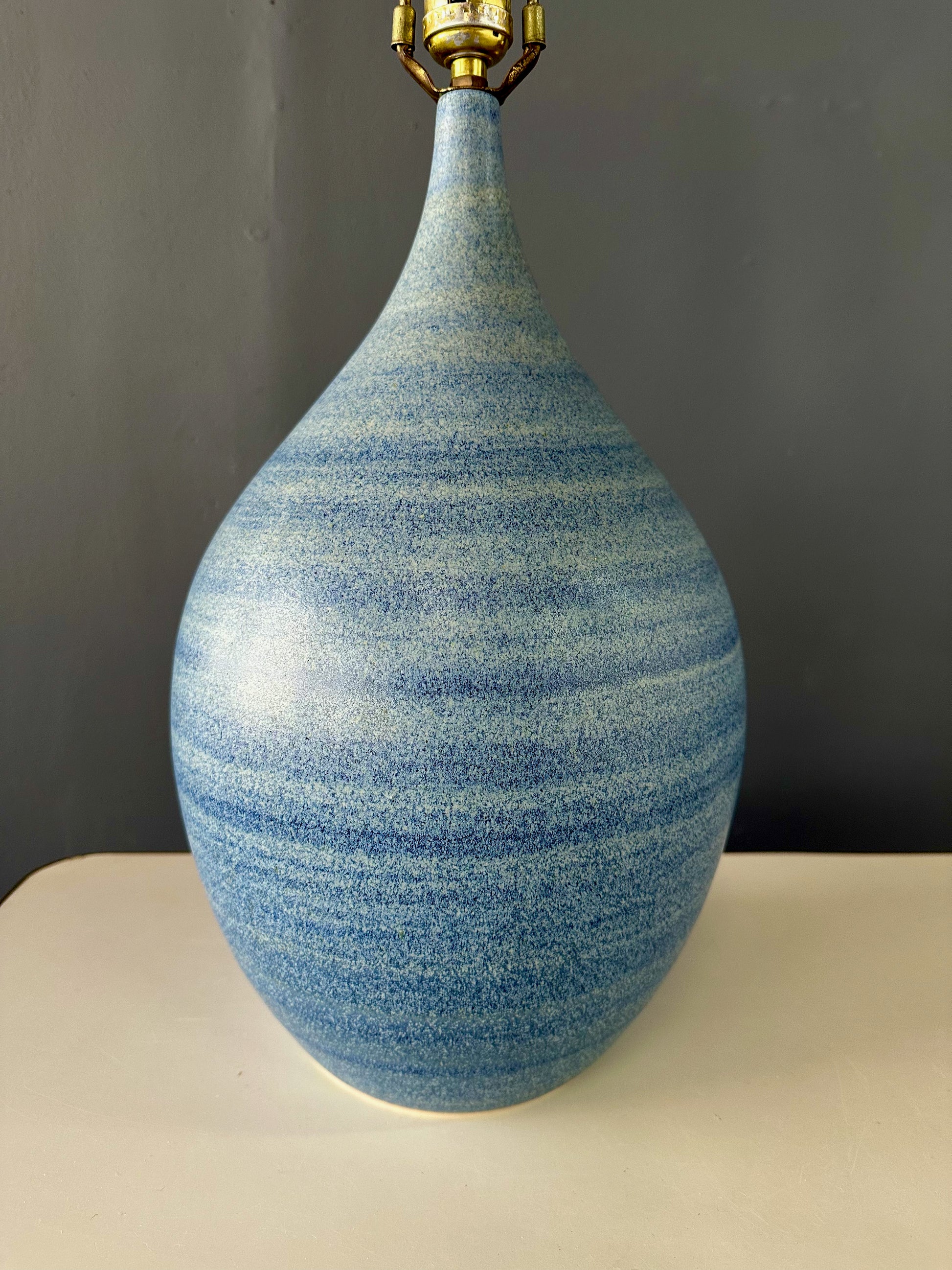 Mid-Century Design Technics Teardrop Ceramic Table Lamp – Elegant Blue and Gray Glaze, Iconic Vintage Pottery Lighting, Timeless Modernist Design