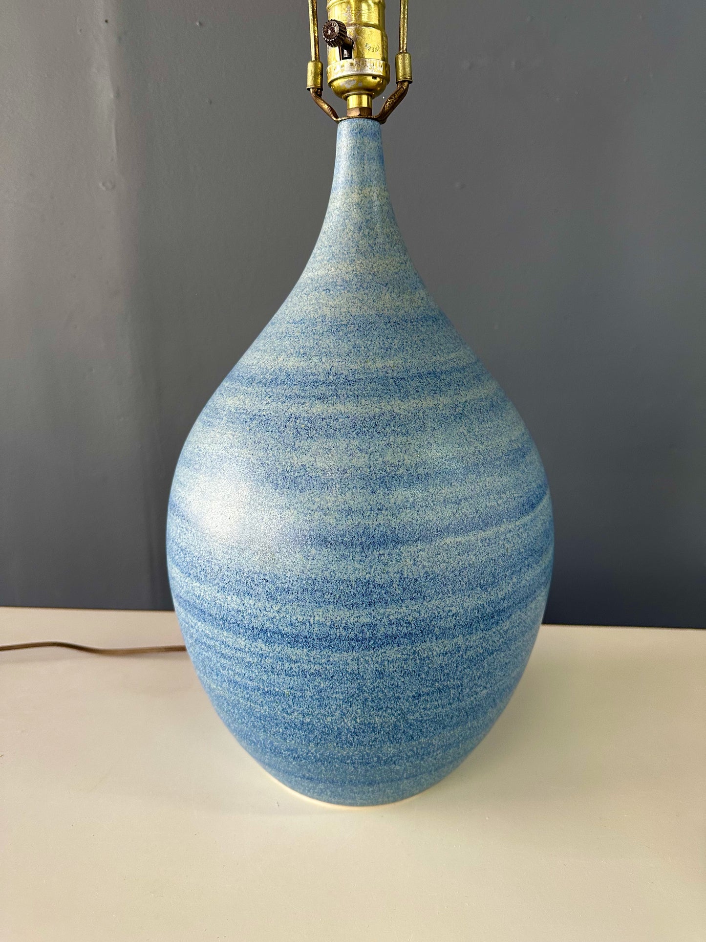 Mid-Century Design Technics Teardrop Ceramic Table Lamp – Elegant Blue and Gray Glaze, Iconic Vintage Pottery Lighting, Timeless Modernist Design