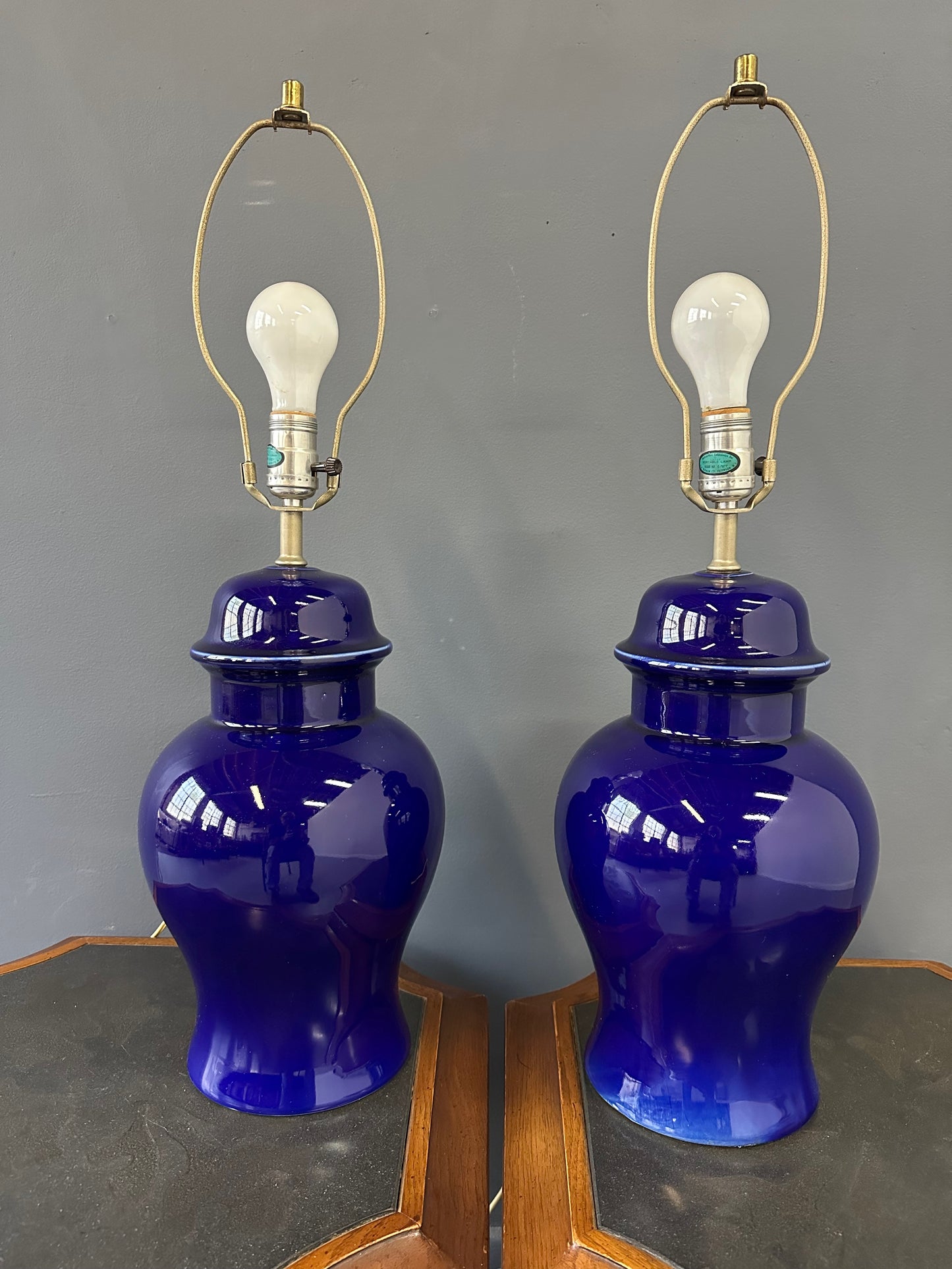 1970s CN Burman Cobalt Blue Ceramic Ginger Jar Table Lamps – Pair