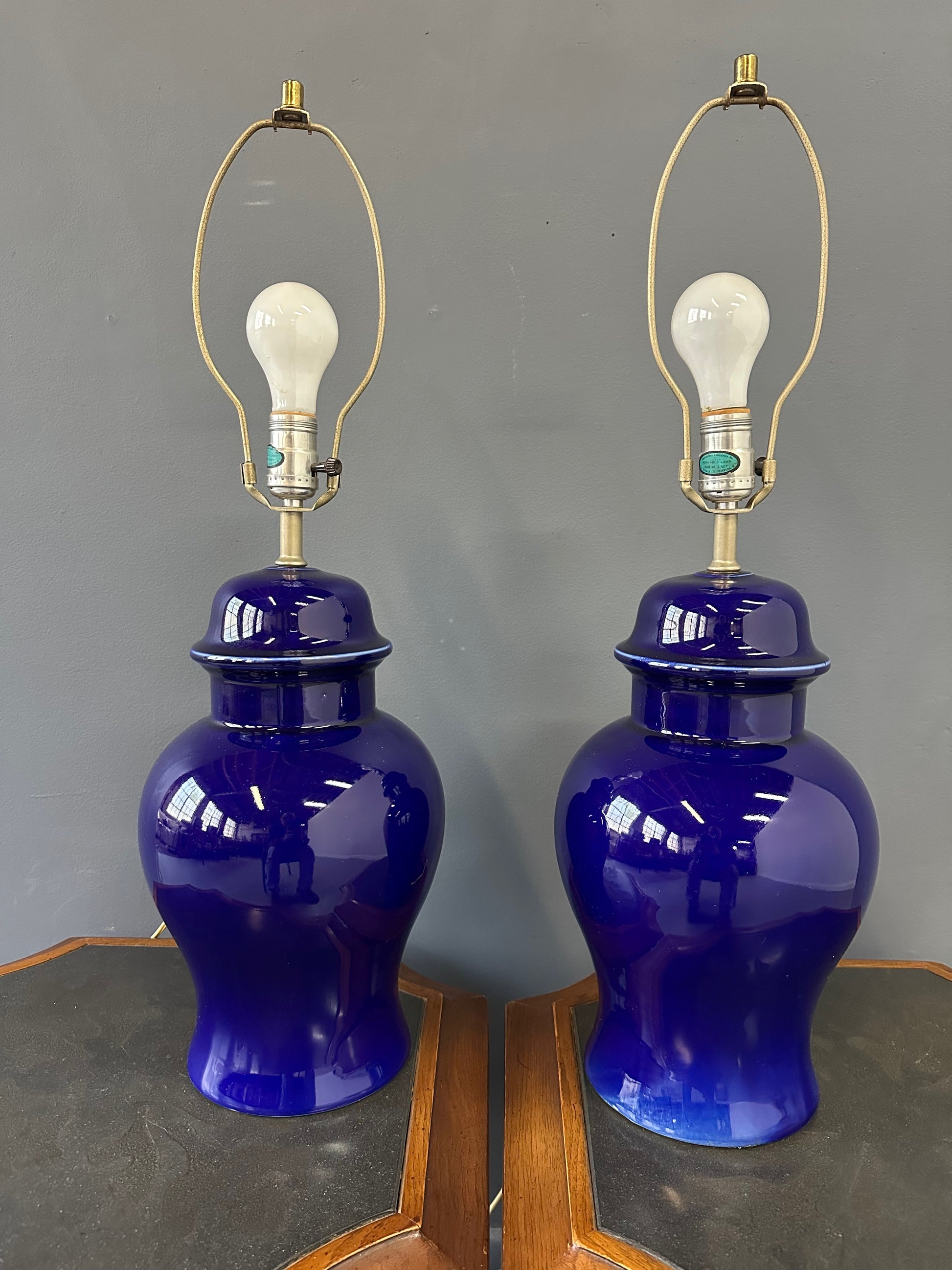 1970s CN Burman Cobalt Blue Ceramic Ginger Jar Table Lamps – Pair