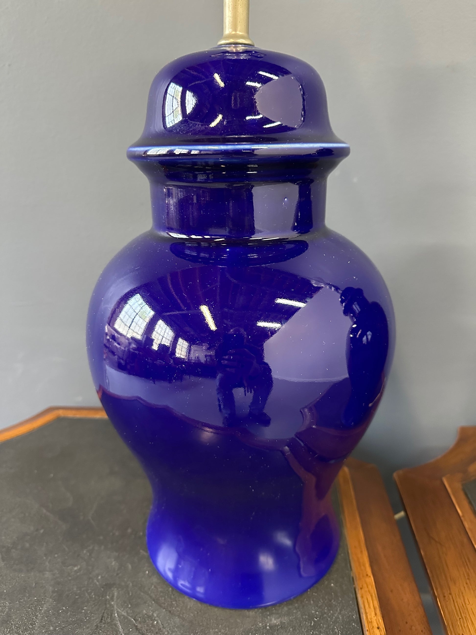1970s CN Burman Cobalt Blue Ceramic Ginger Jar Table Lamps – Pair