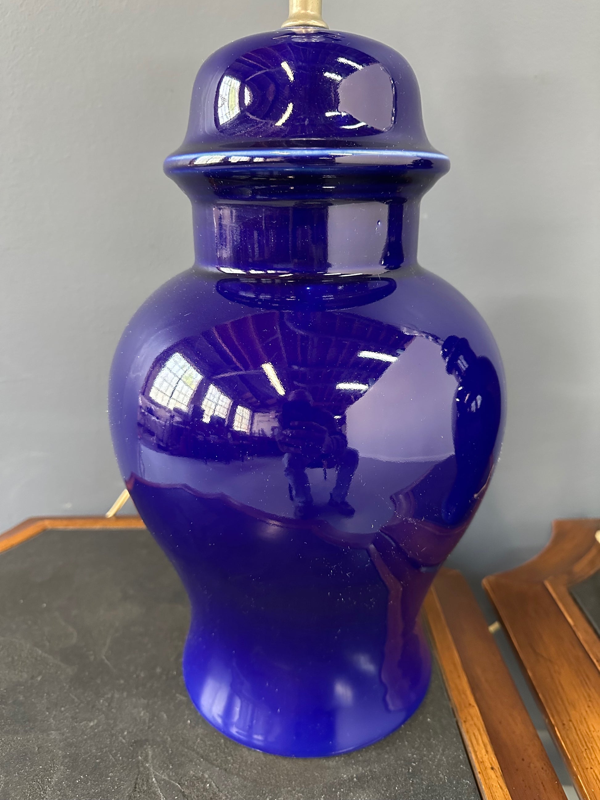 1970s CN Burman Cobalt Blue Ceramic Ginger Jar Table Lamps – Pair