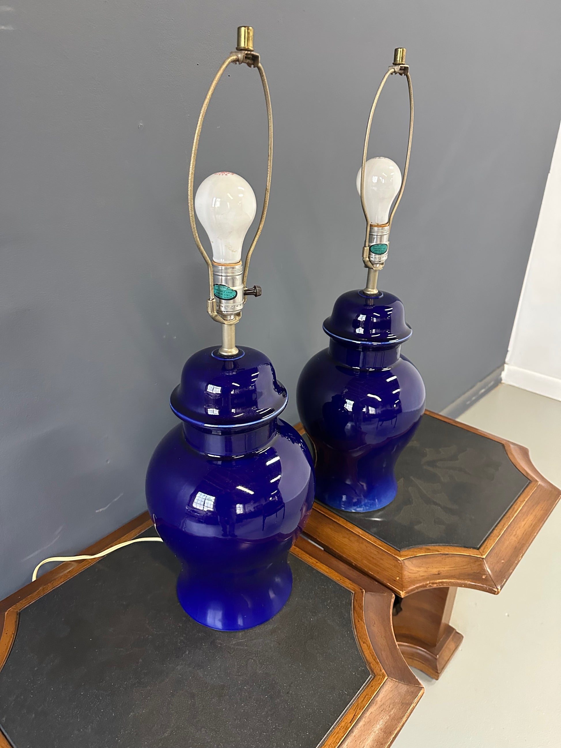 1970s CN Burman Cobalt Blue Ceramic Ginger Jar Table Lamps – Pair
