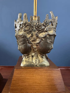 Pair of Marbro Asian influenced Brass and Mahogany Table Lamps
