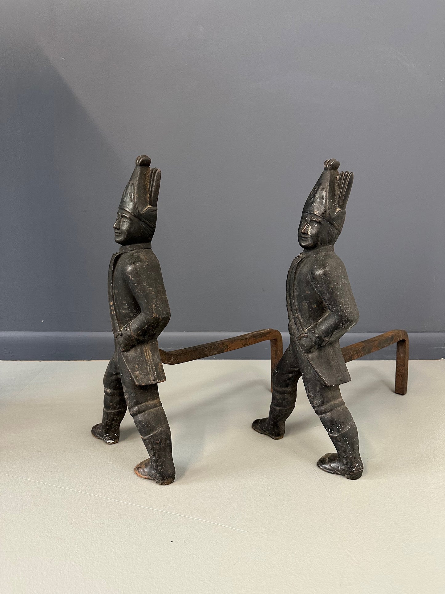 Pair of 19th Century Hessian Soldiers Antique Andirons
