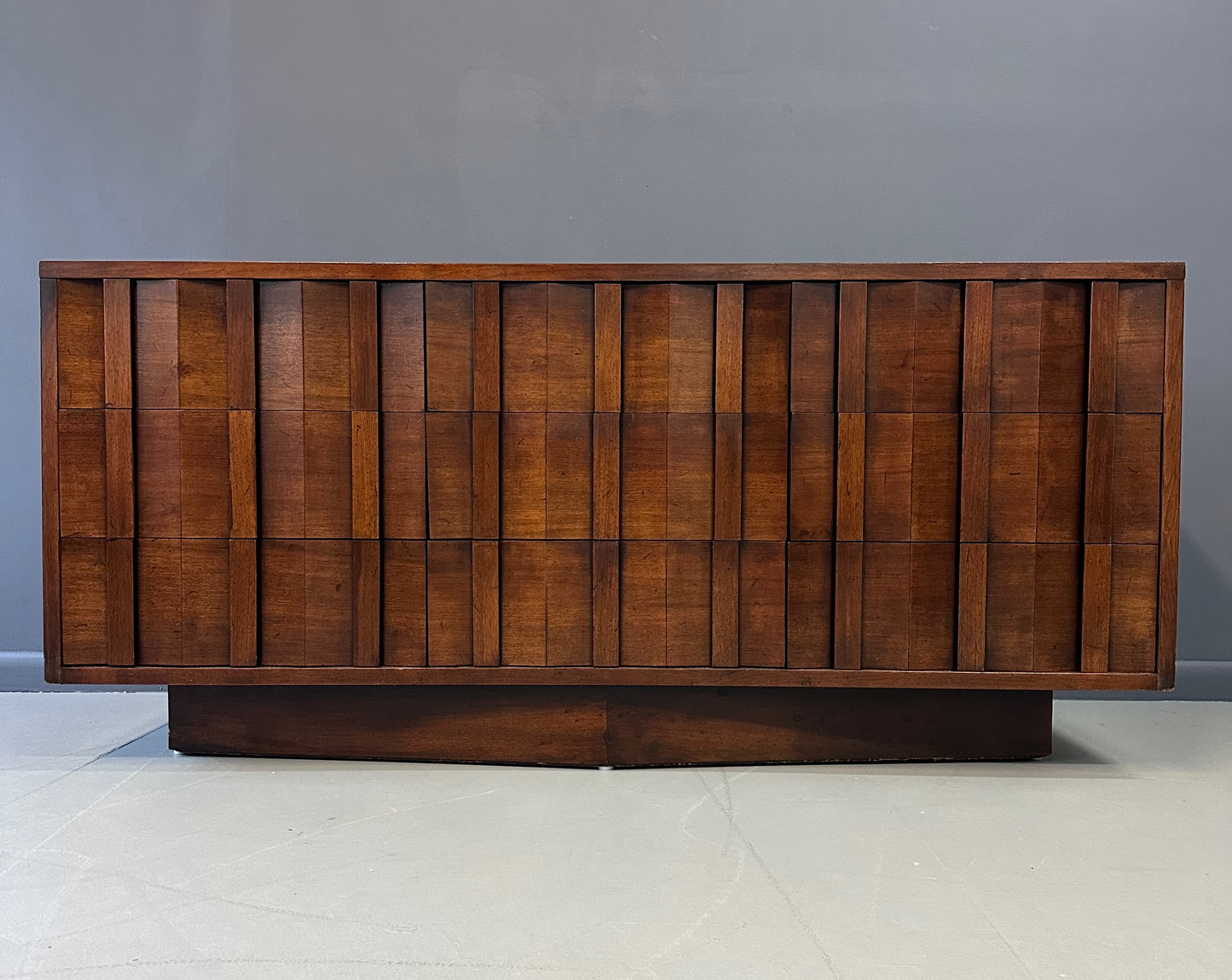 SOLD – 1970s Lane Brutalist Nine Drawer Dresser Mid Century