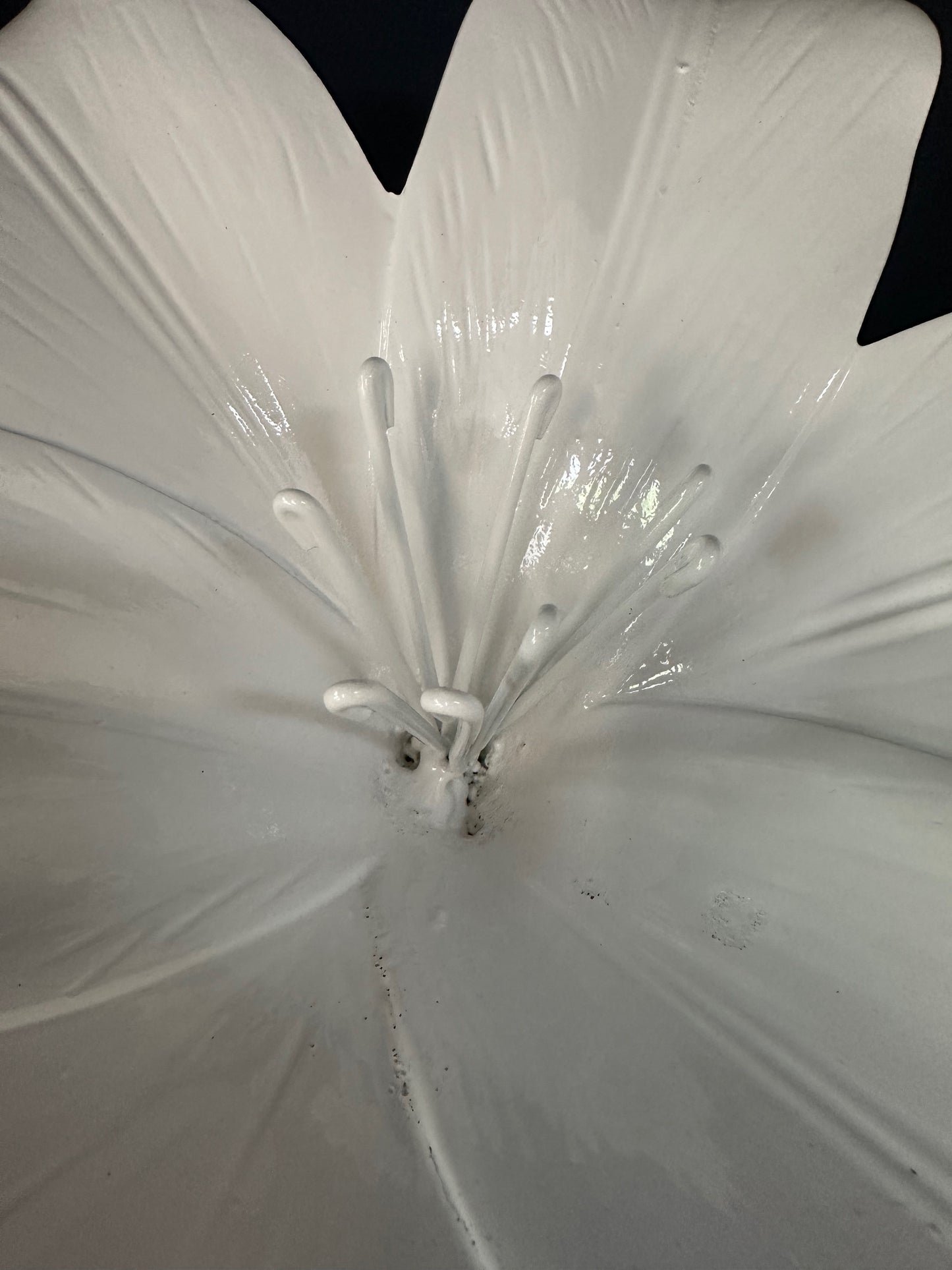 Vintage 1960s Arthur Court style white metal floral side tables with glass tops, mid-century modern design