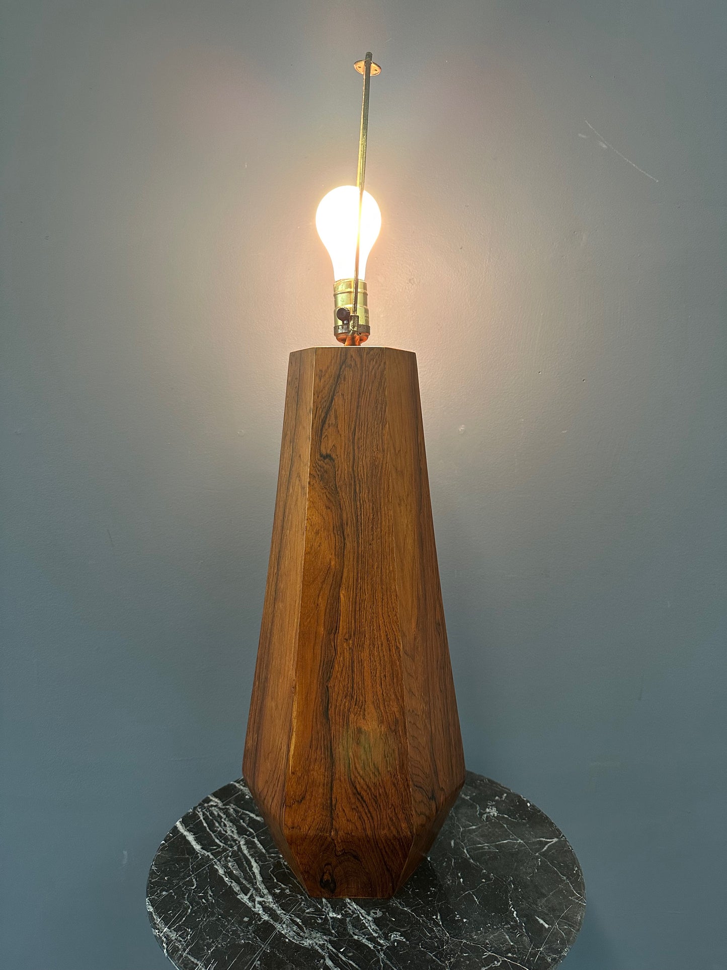 Large Hexagonal Rosewood Danish Table Lamp Mid Century