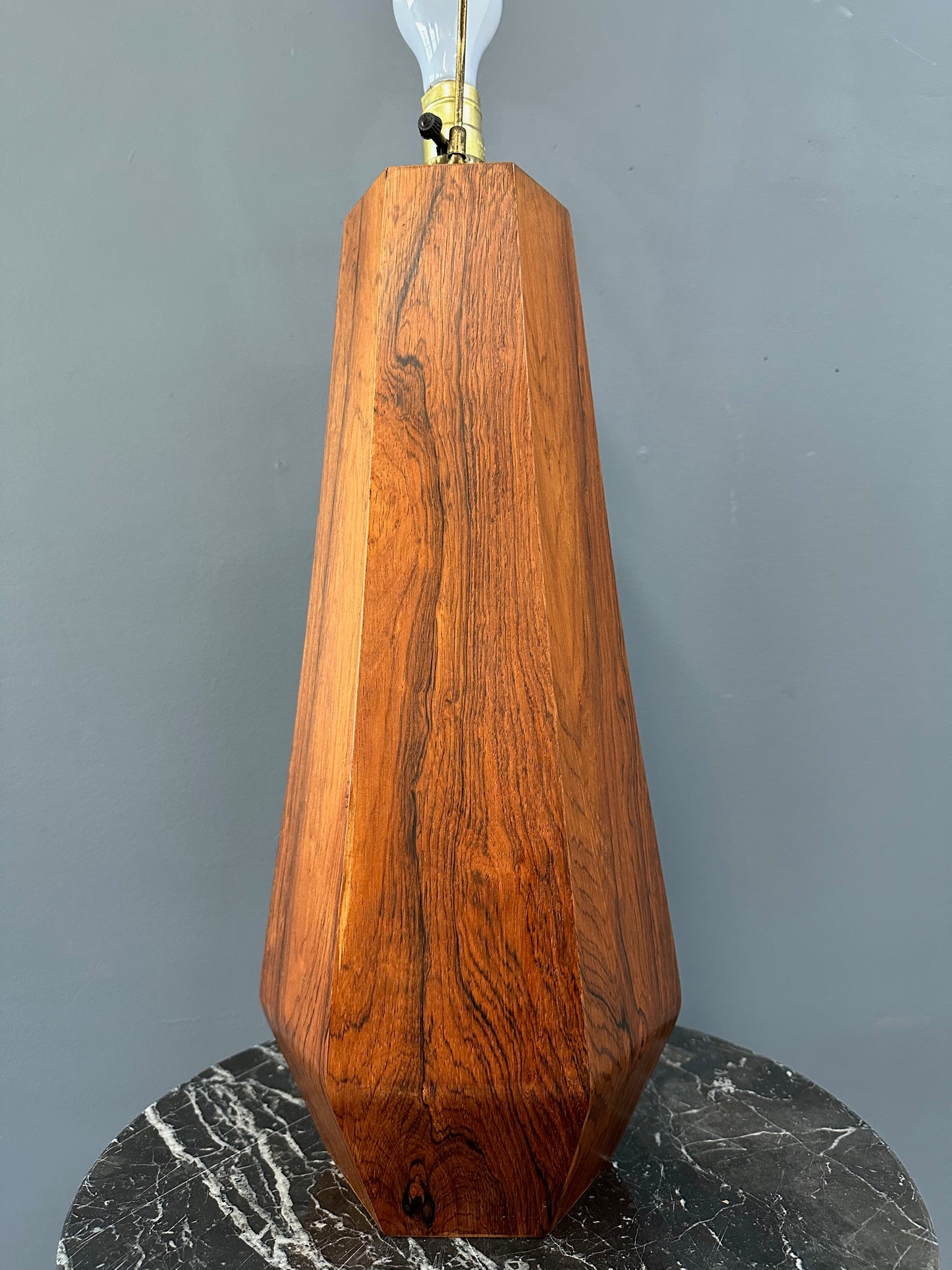 Large Hexagonal Rosewood Danish Table Lamp Mid Century