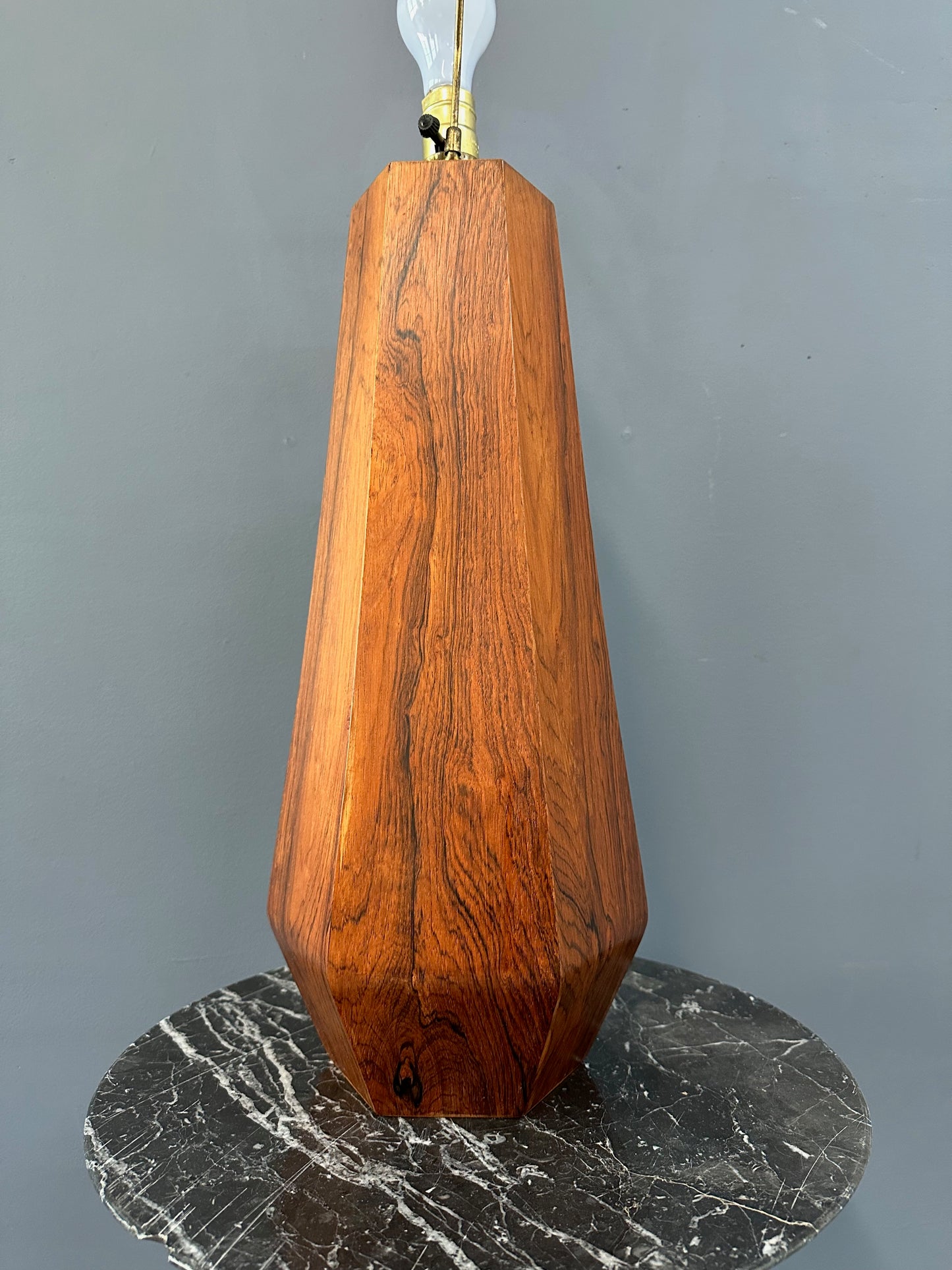 Large Hexagonal Rosewood Danish Table Lamp Mid Century