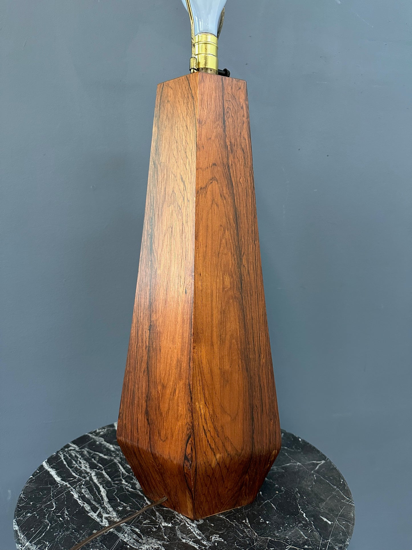 Large Hexagonal Rosewood Danish Table Lamp Mid Century