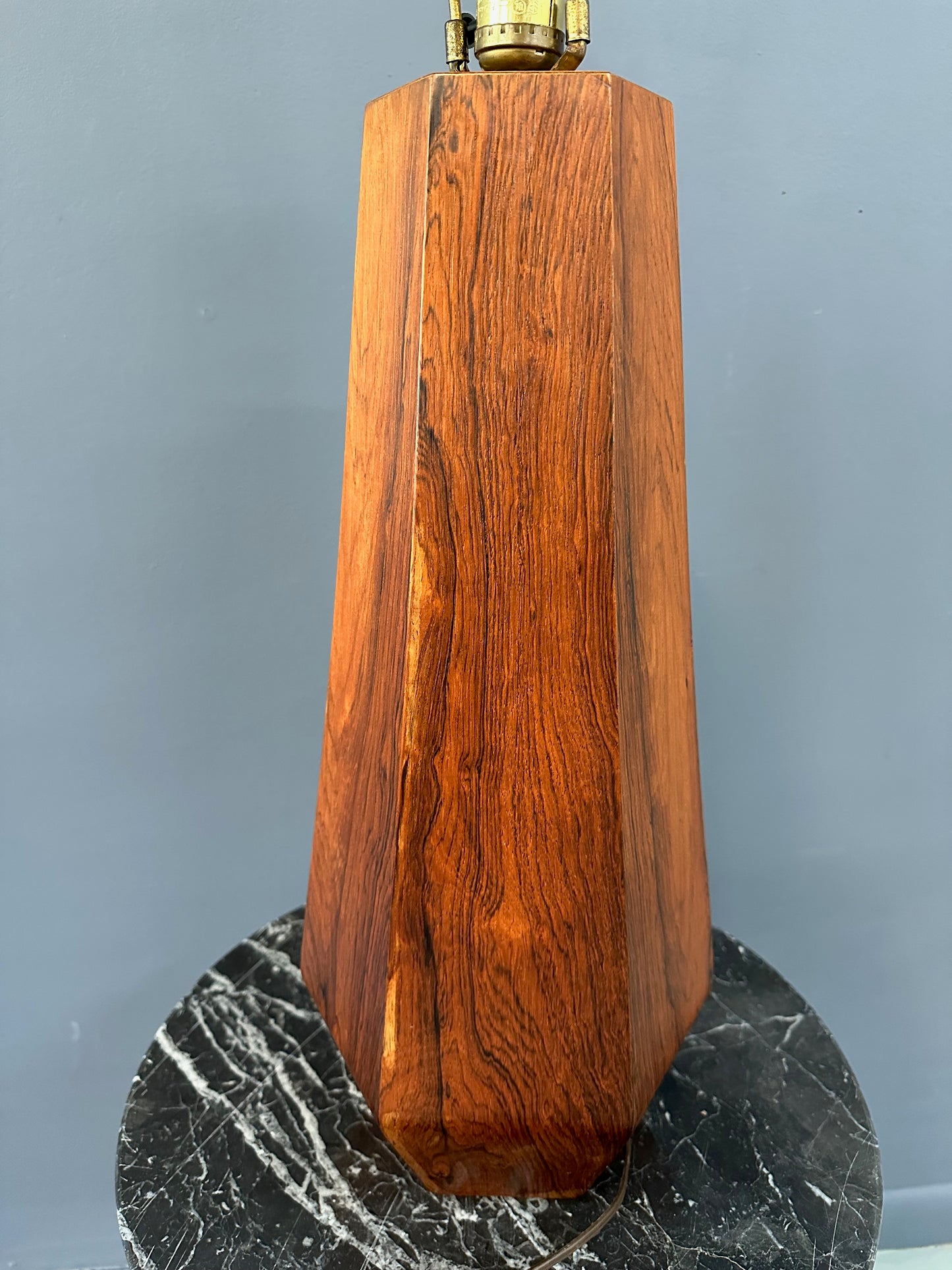 Large Hexagonal Rosewood Danish Table Lamp Mid Century