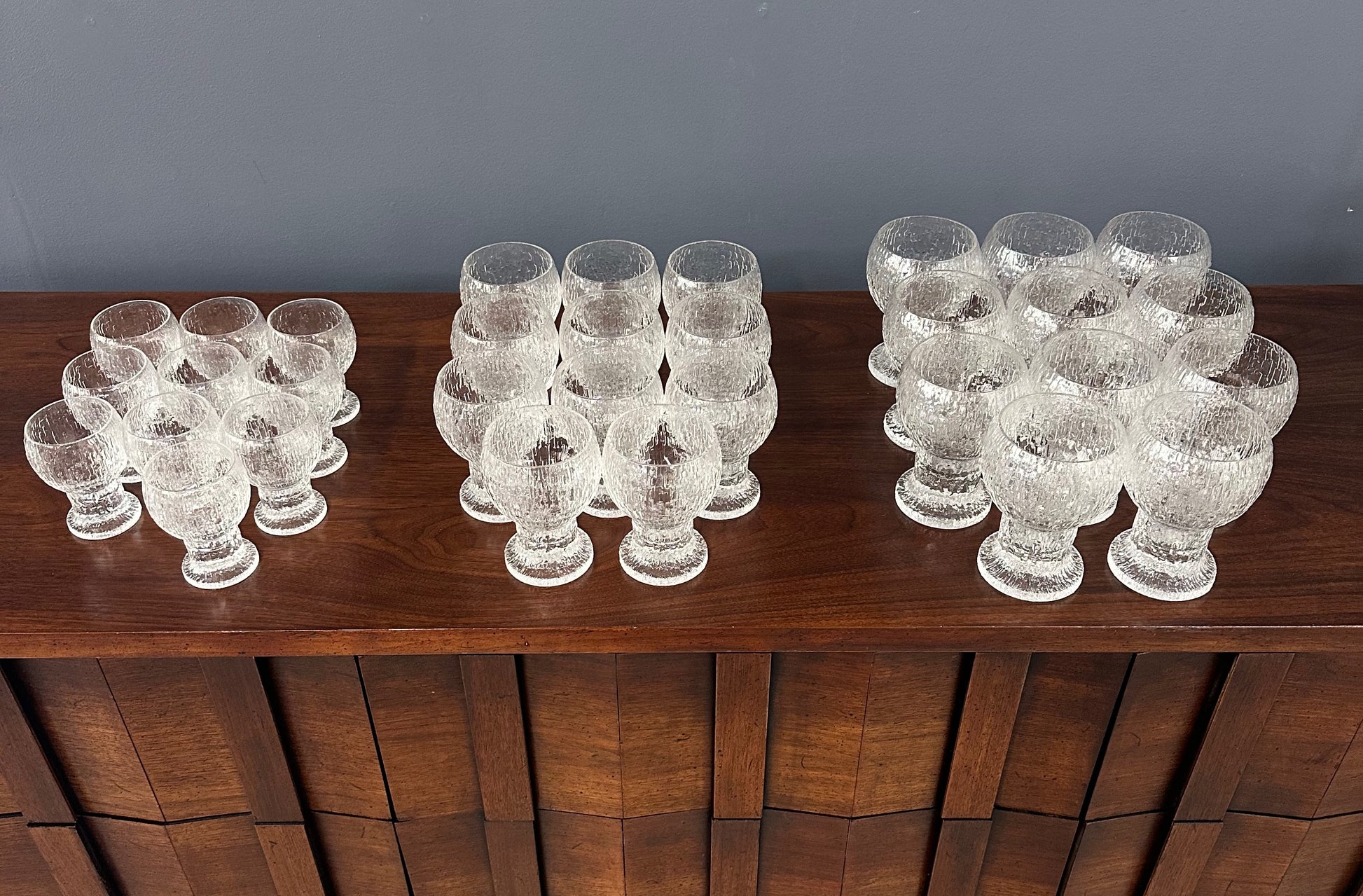 Vintage Kekkerit stemware by Timo Sarpaneva for Iittala, mid-century modern textured glass goblets