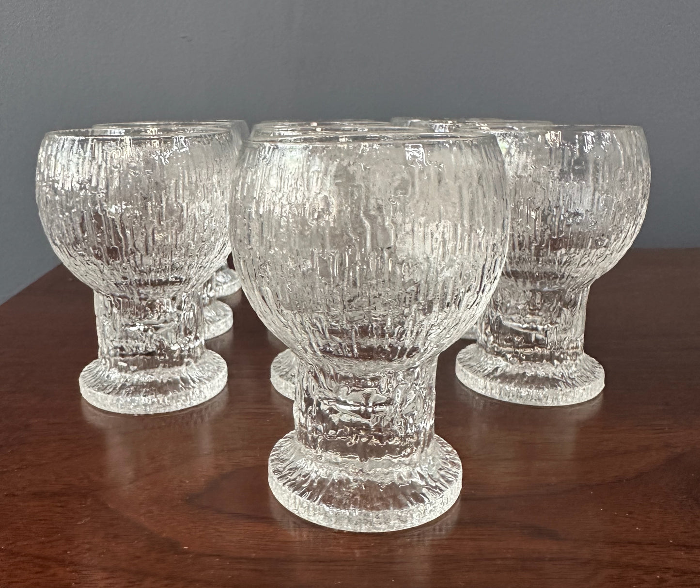 Vintage Kekkerit stemware by Timo Sarpaneva for Iittala, mid-century modern textured glass goblets