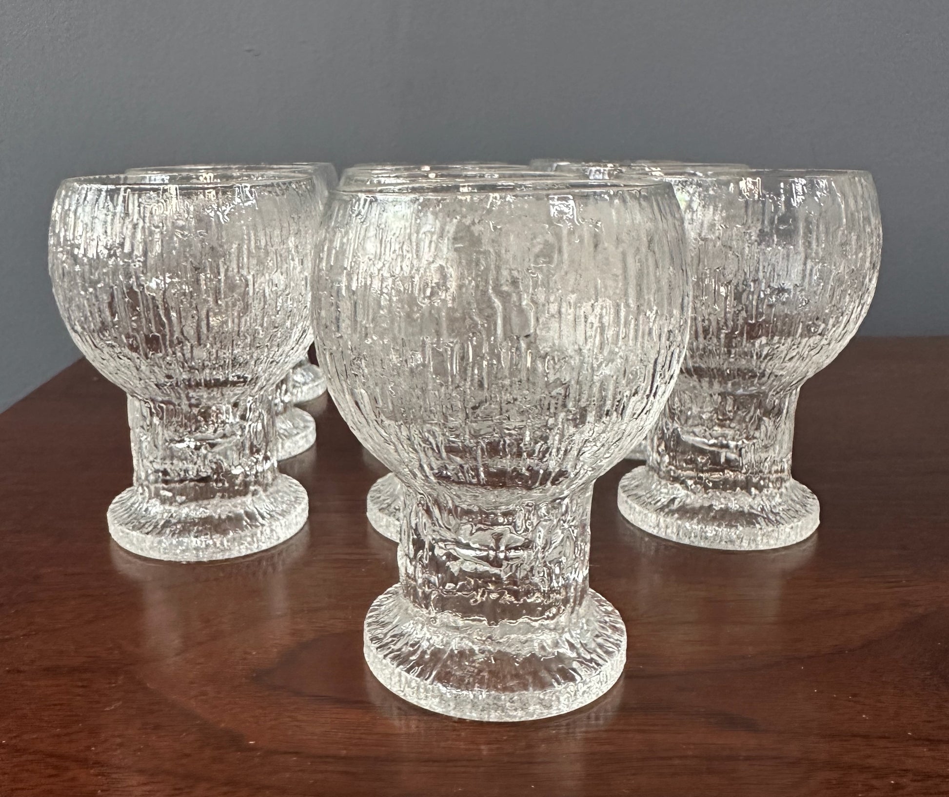 Vintage Kekkerit stemware by Timo Sarpaneva for Iittala, mid-century modern textured glass goblets