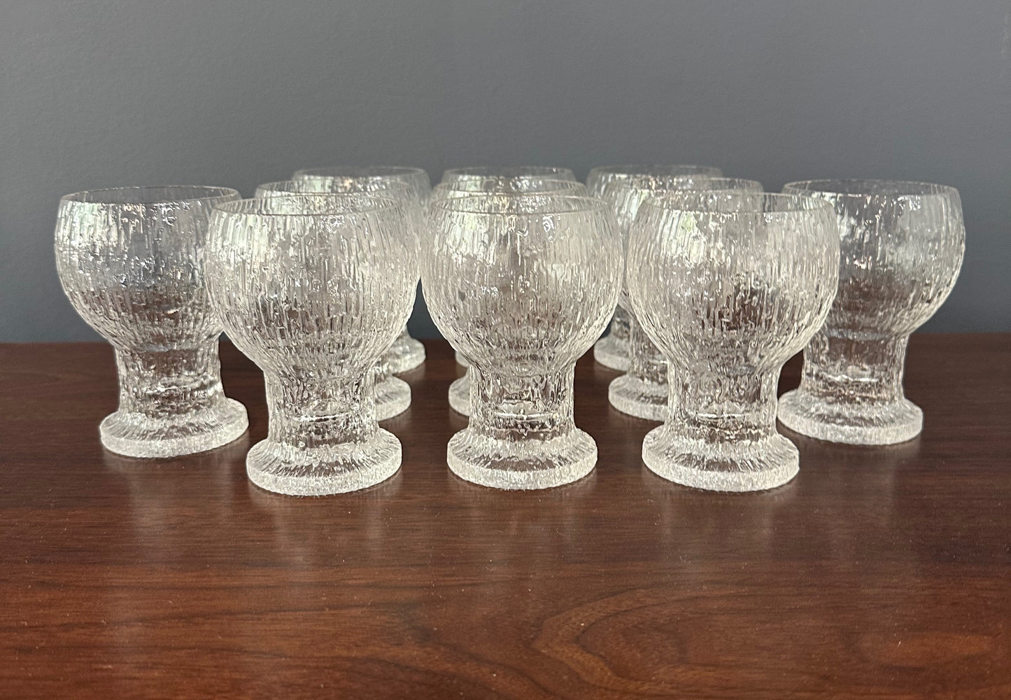 Vintage Kekkerit stemware by Timo Sarpaneva for Iittala, mid-century modern textured glass goblets