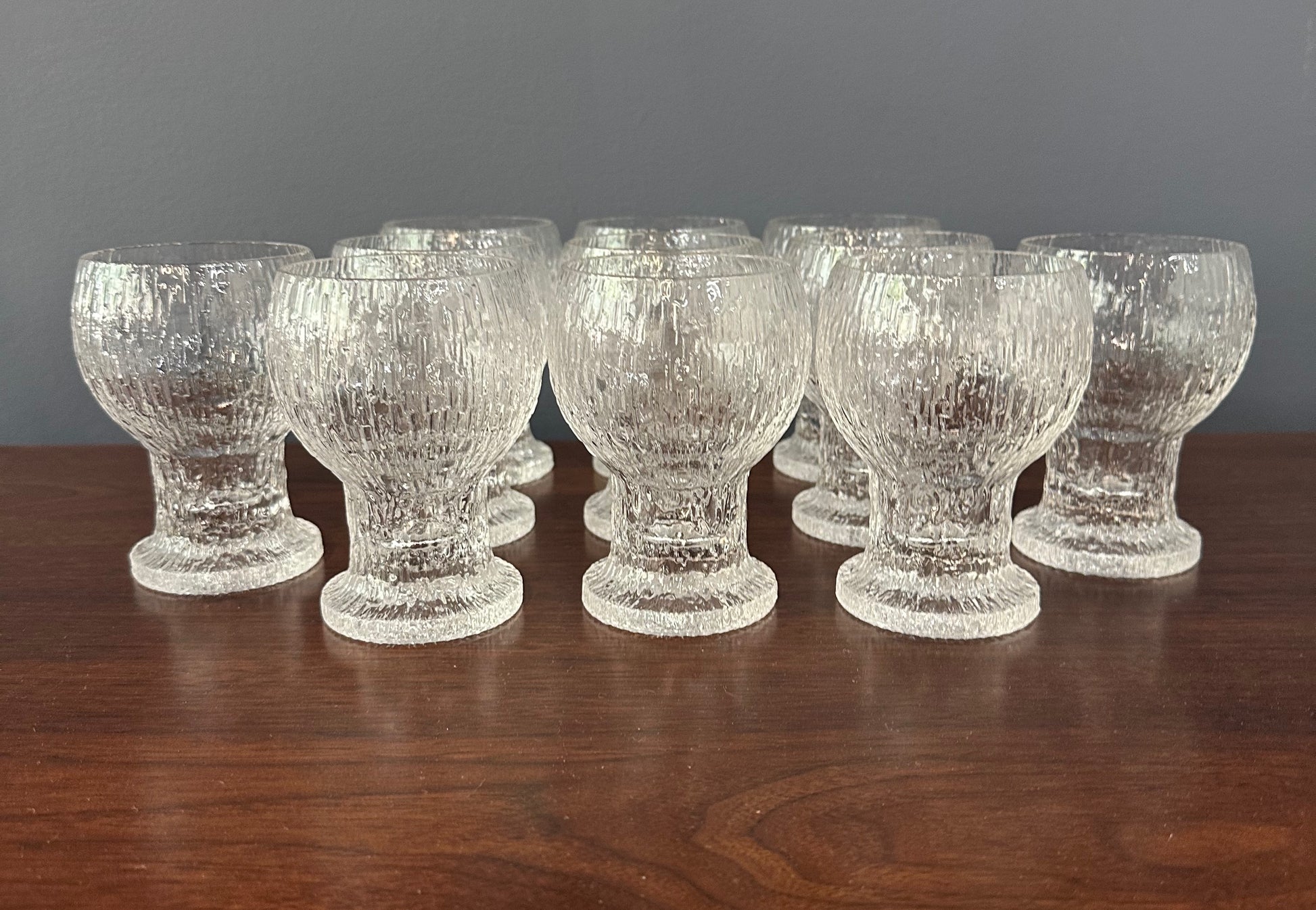 Vintage Kekkerit stemware by Timo Sarpaneva for Iittala, mid-century modern textured glass goblets