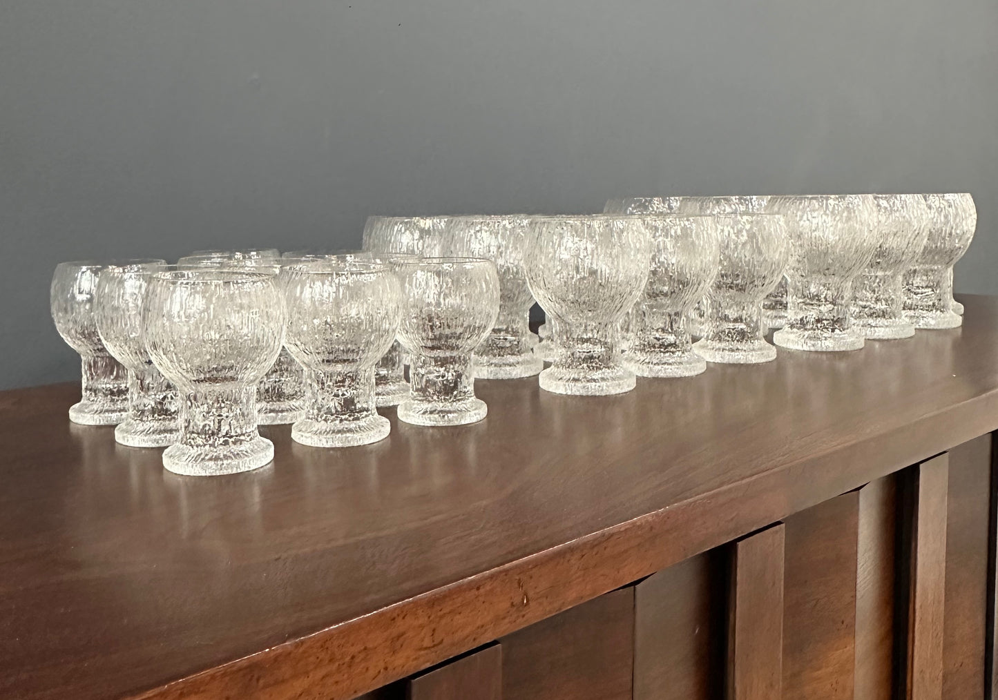Vintage Kekkerit stemware by Timo Sarpaneva for Iittala, mid-century modern textured glass goblets