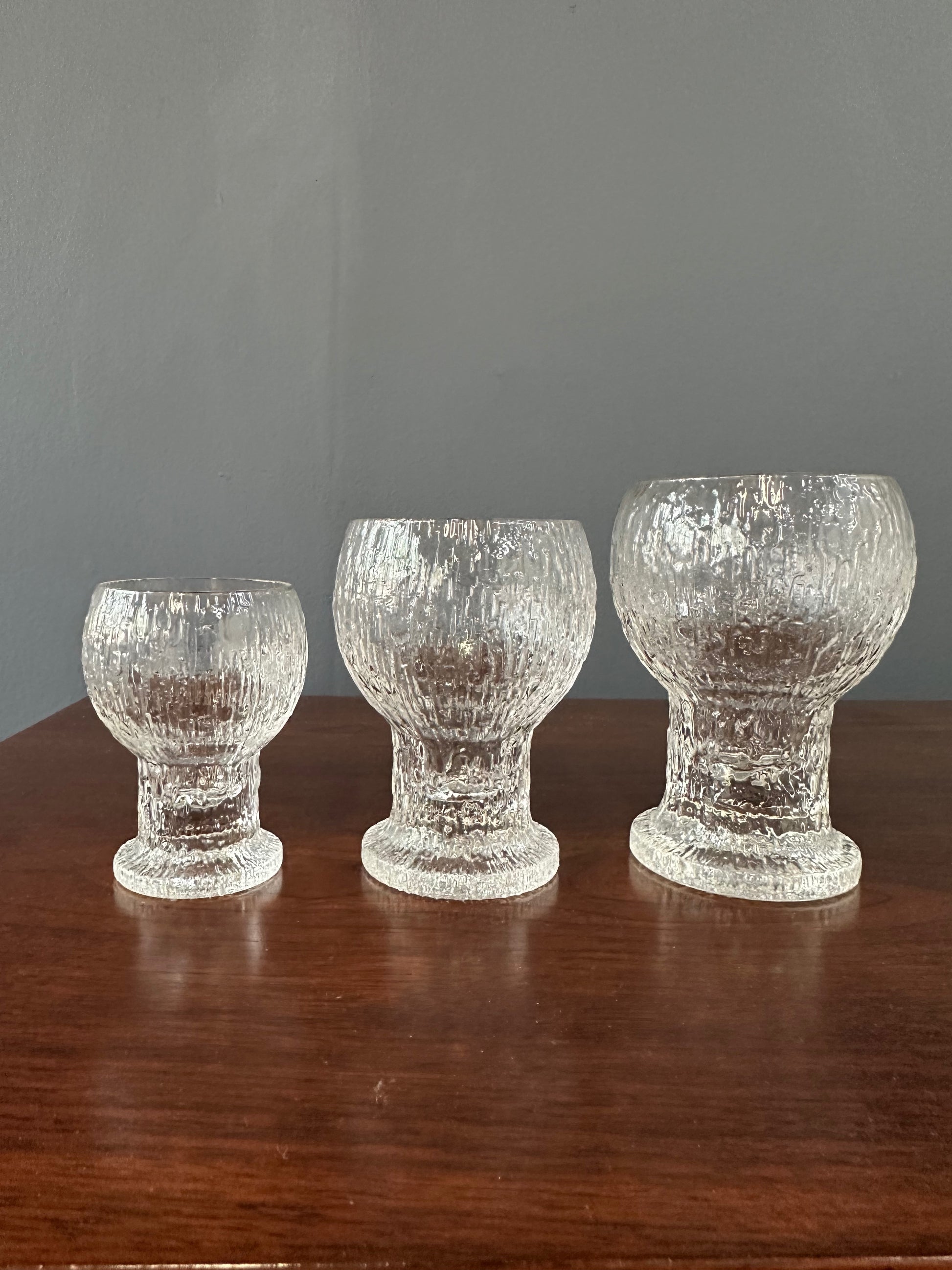 Vintage Kekkerit stemware by Timo Sarpaneva for Iittala, mid-century modern textured glass goblets