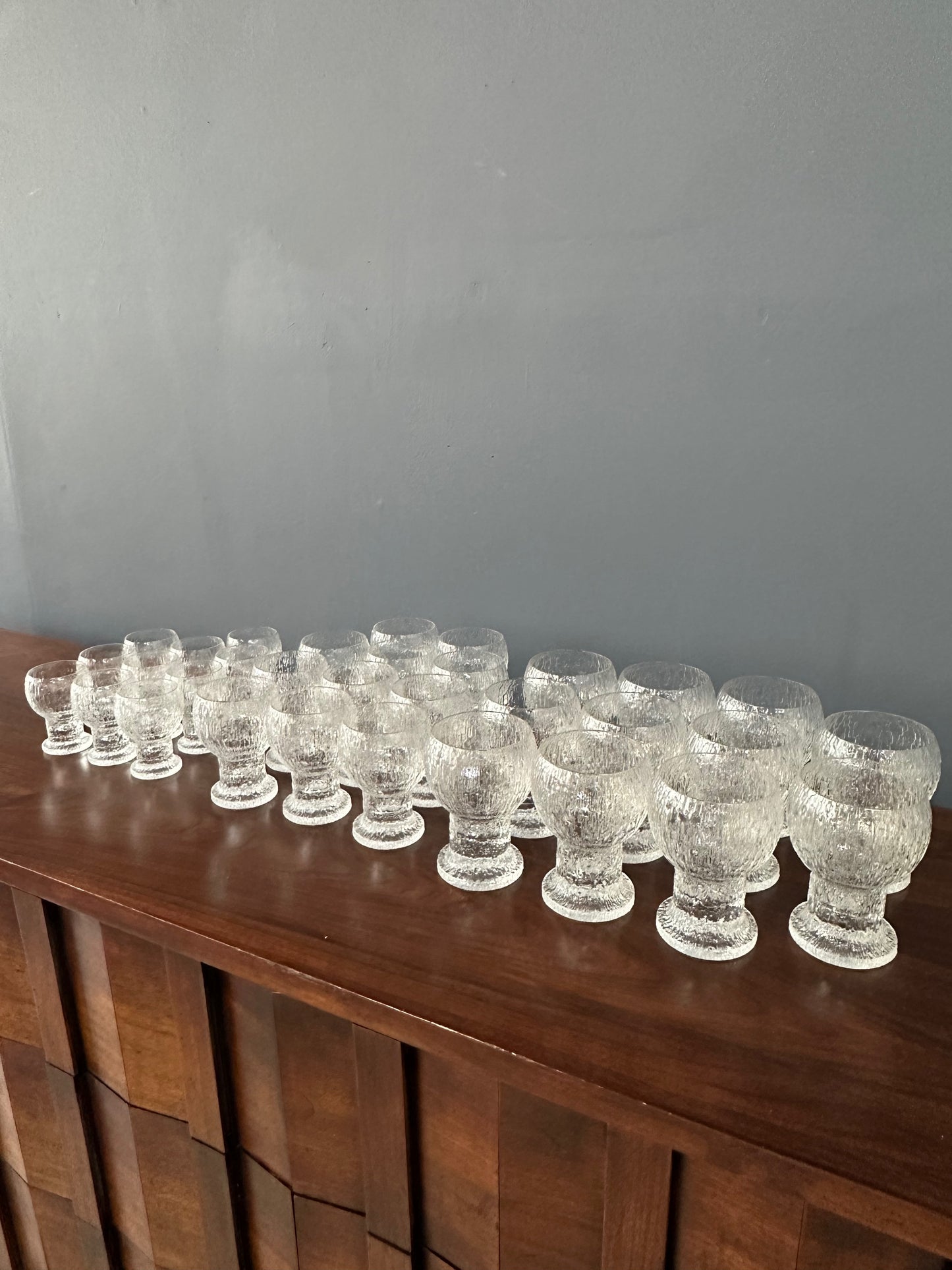 Vintage Kekkerit stemware by Timo Sarpaneva for Iittala, mid-century modern textured glass goblets