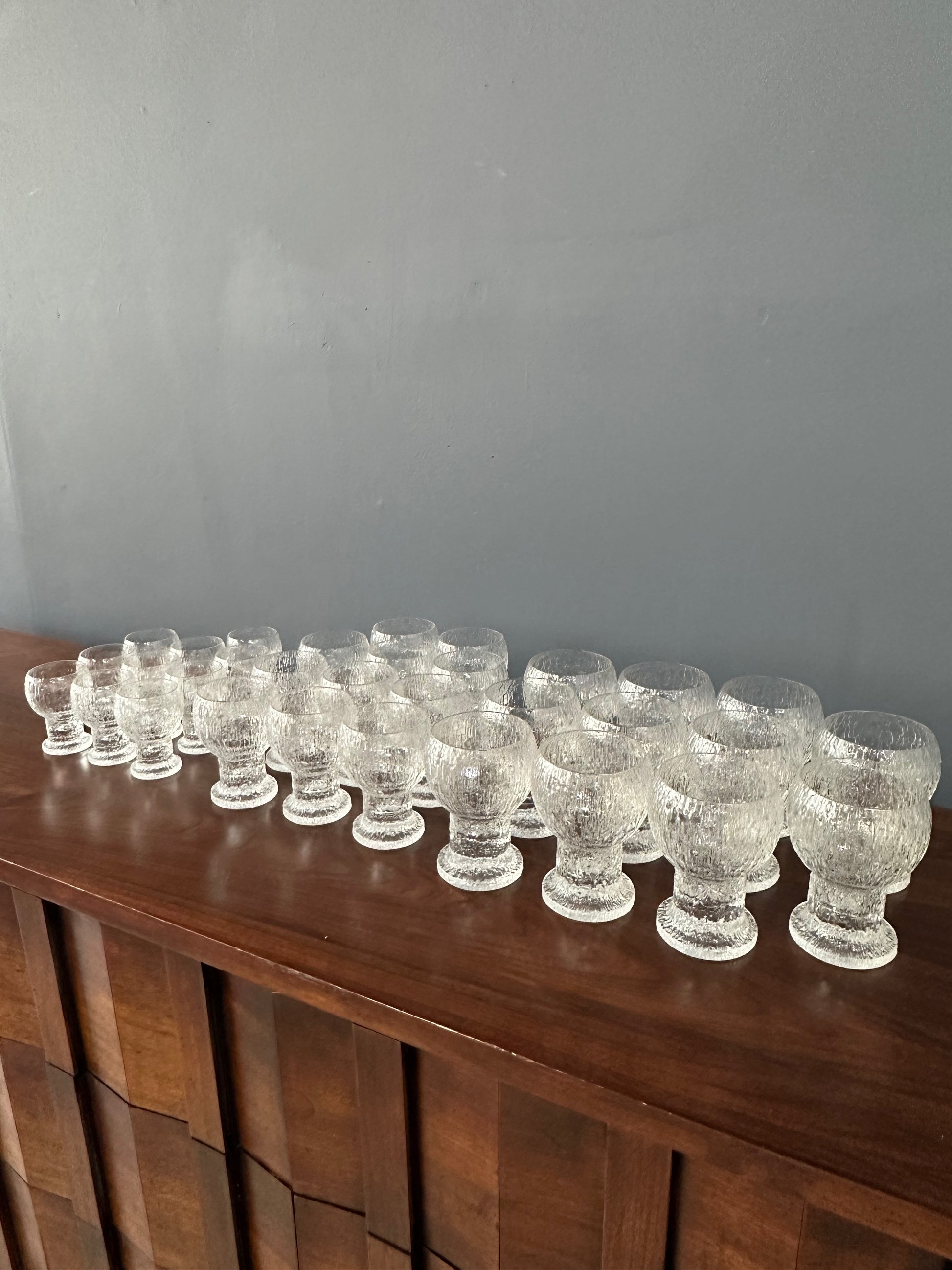Vintage Kekkerit stemware by Timo Sarpaneva for Iittala, mid-century modern textured glass goblets