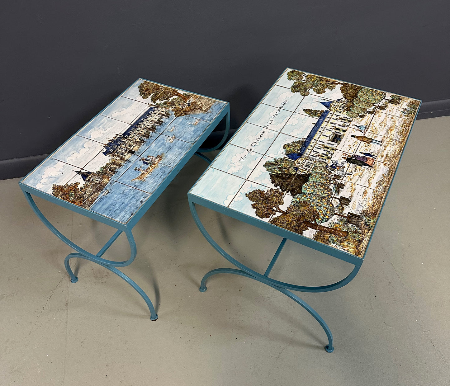 SOLD – Pair of JB de La Morinerie Jullien - Paris Tile Top Iron Tables