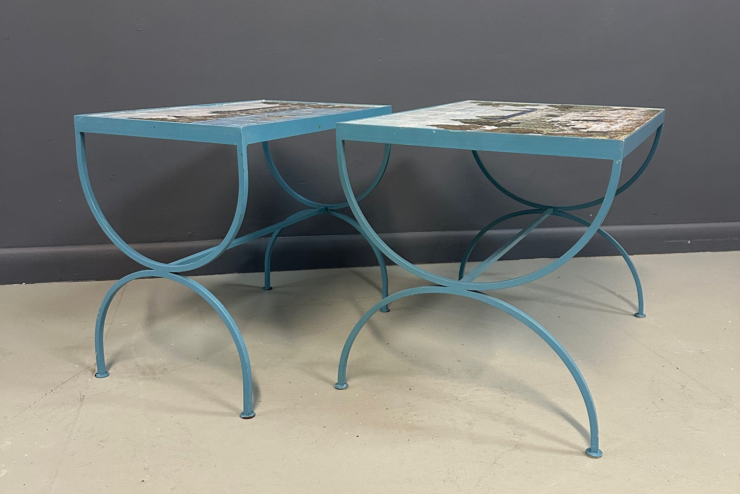 SOLD – Pair of JB de La Morinerie Jullien - Paris Tile Top Iron Tables